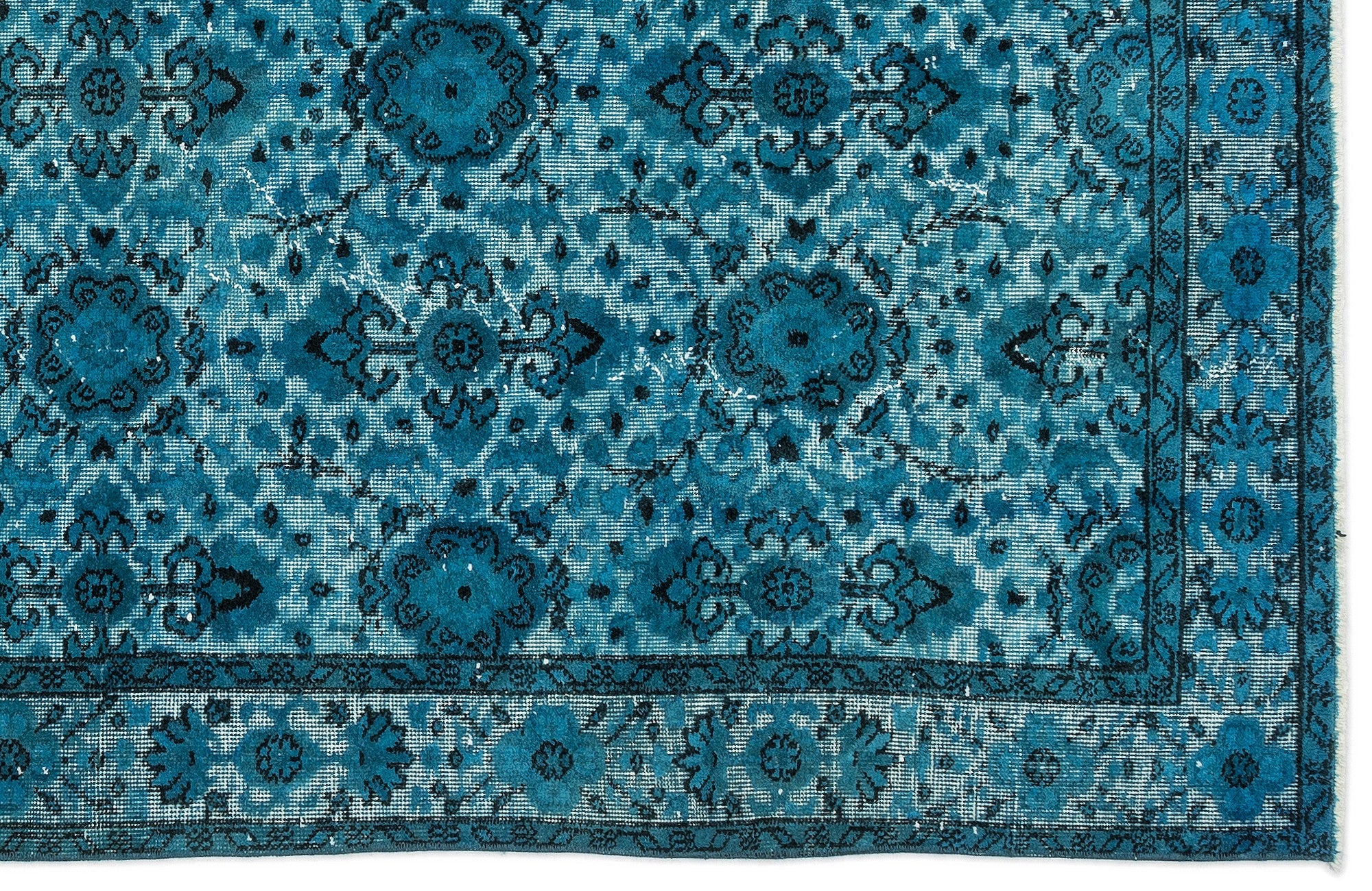 Purplea Turquoise Vintage Wool Handmade Area Rug 4'7" x 9'9"