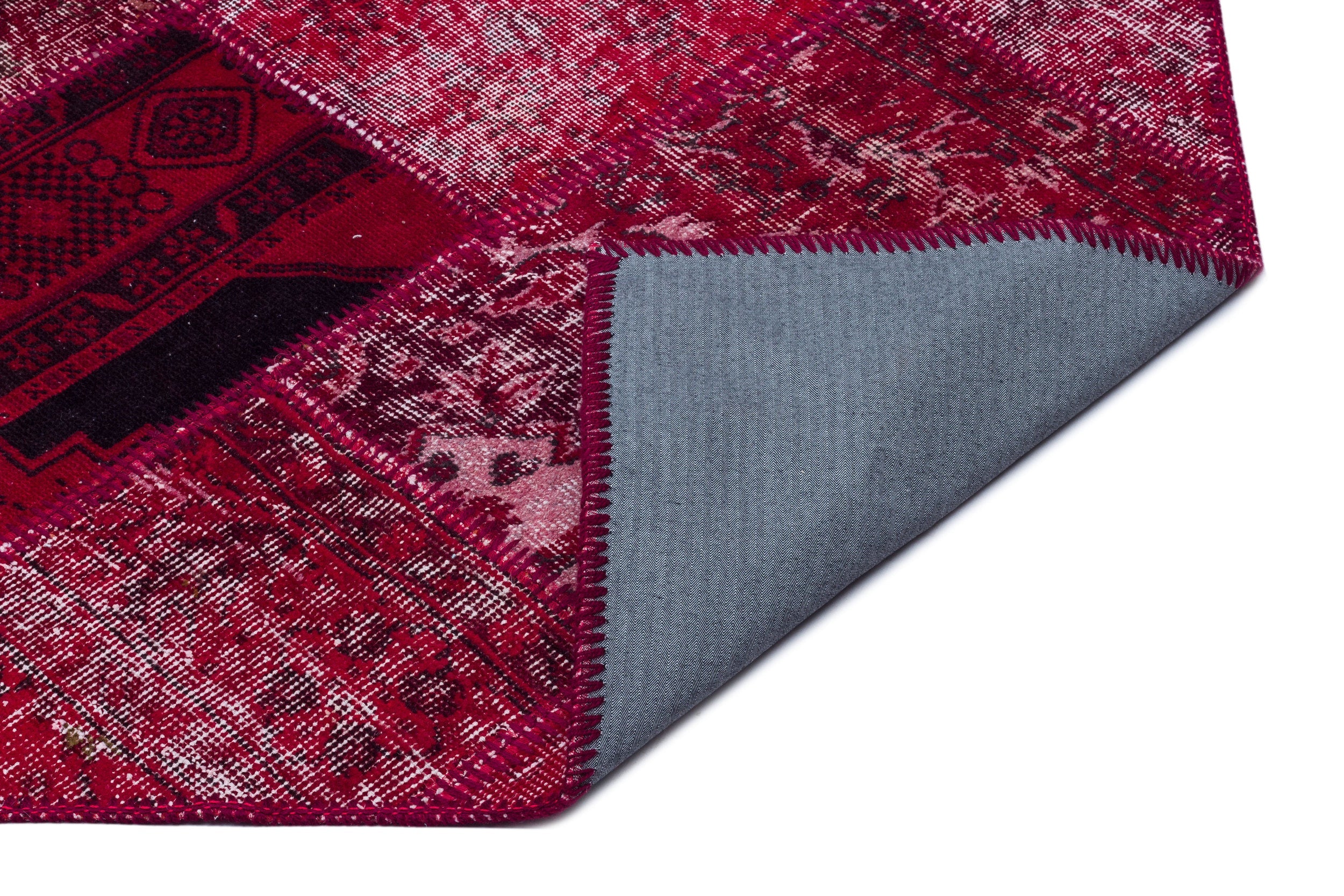 Iskece 26321 Red Patchwork Wool Handmade Area Rug 5'3" x 7'7"