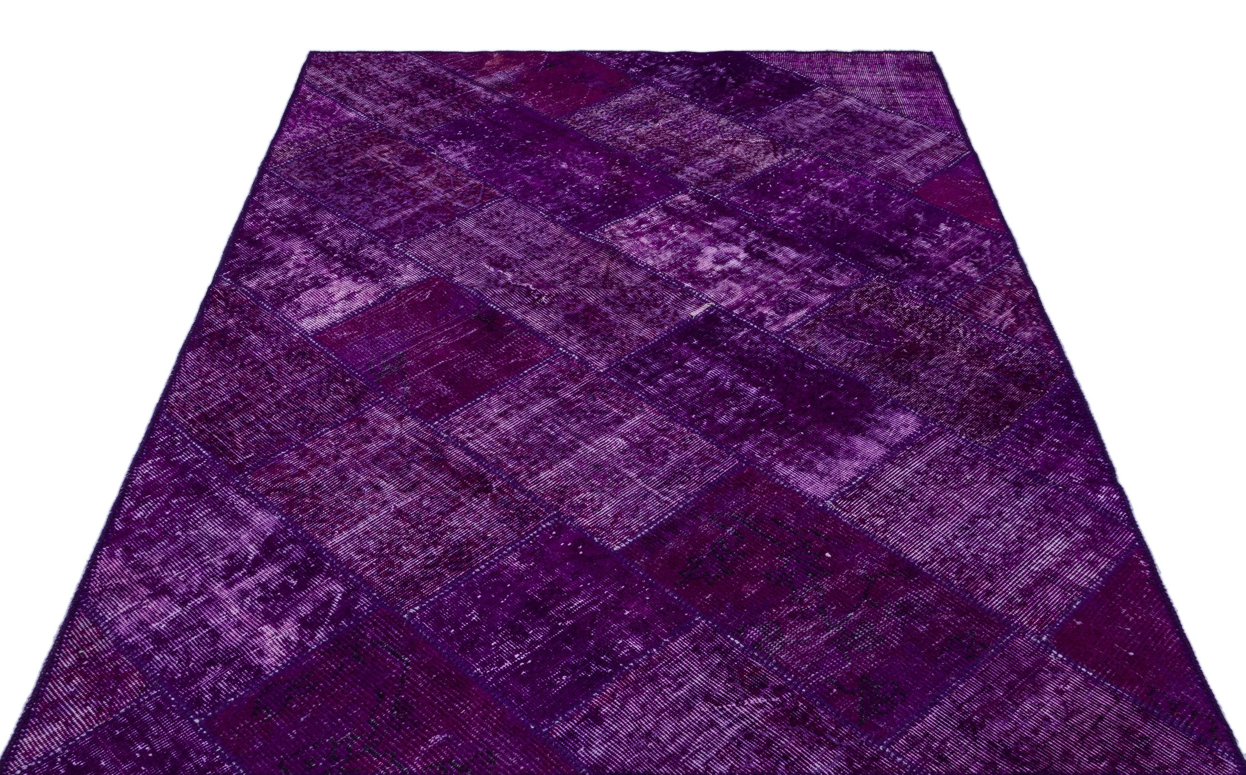 Iskece 26322 Purple Patchwork Wool Handmade Area Rug 5'3" x 7'7"