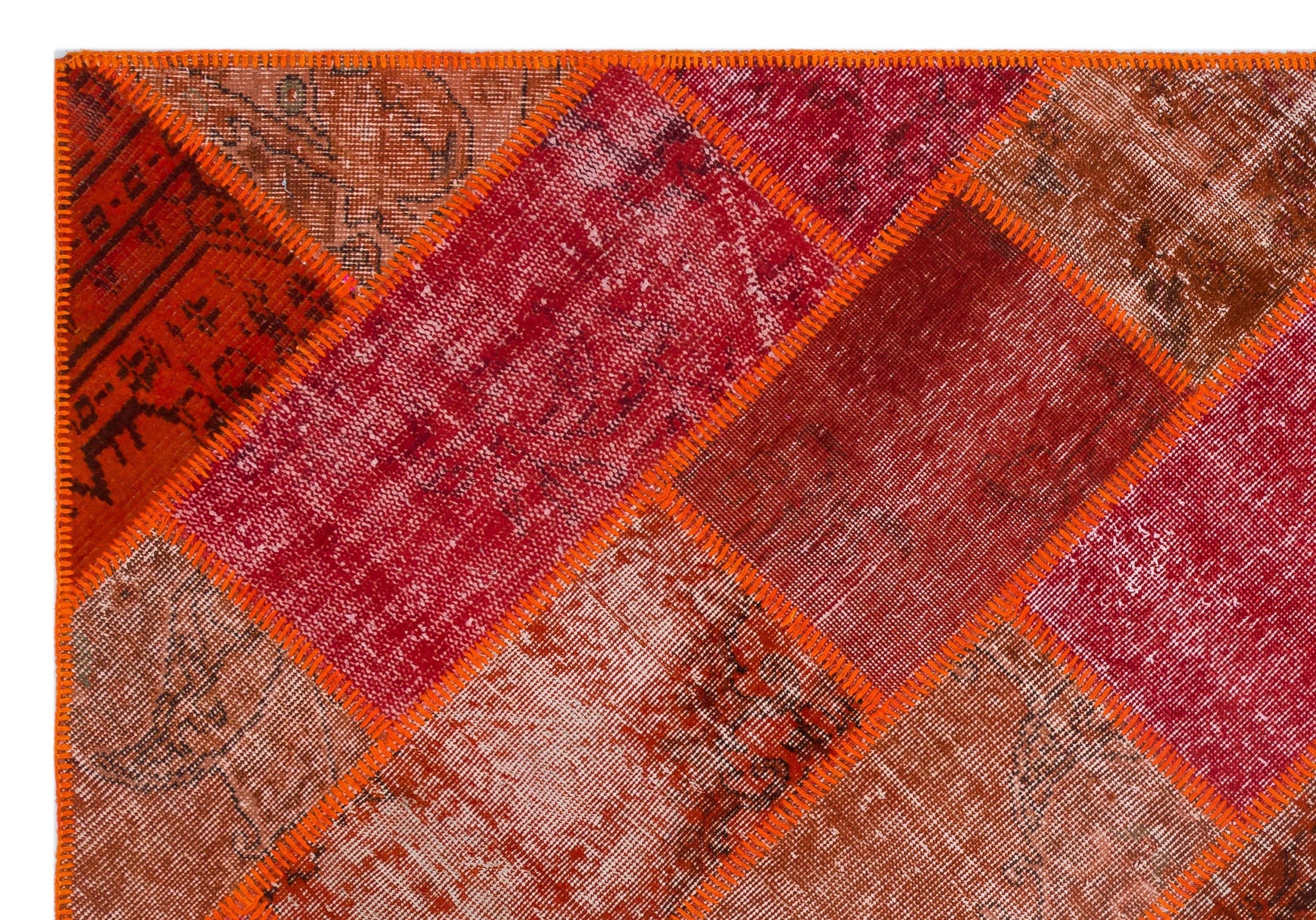 Iskece 26350 Red Patchwork Wool Handmade Area Rug 5'3" x 7'7"