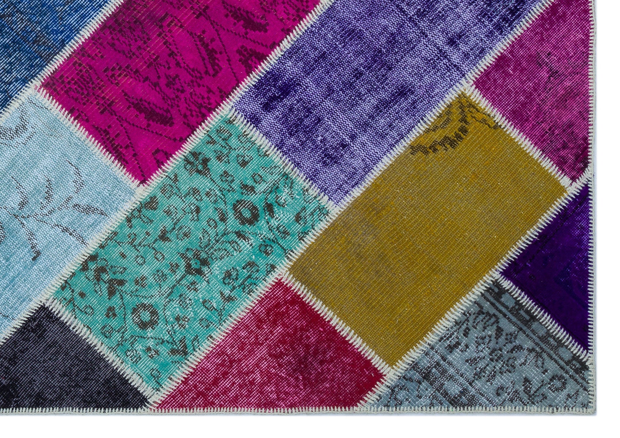Iskece 26351 Beige Patchwork Wool Handmade Area Rug 5'3" x 7'7"