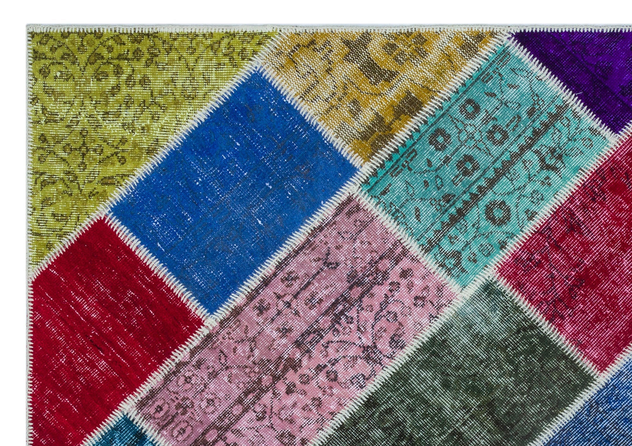 Iskece 26351 Beige Patchwork Wool Handmade Area Rug 5'3" x 7'7"