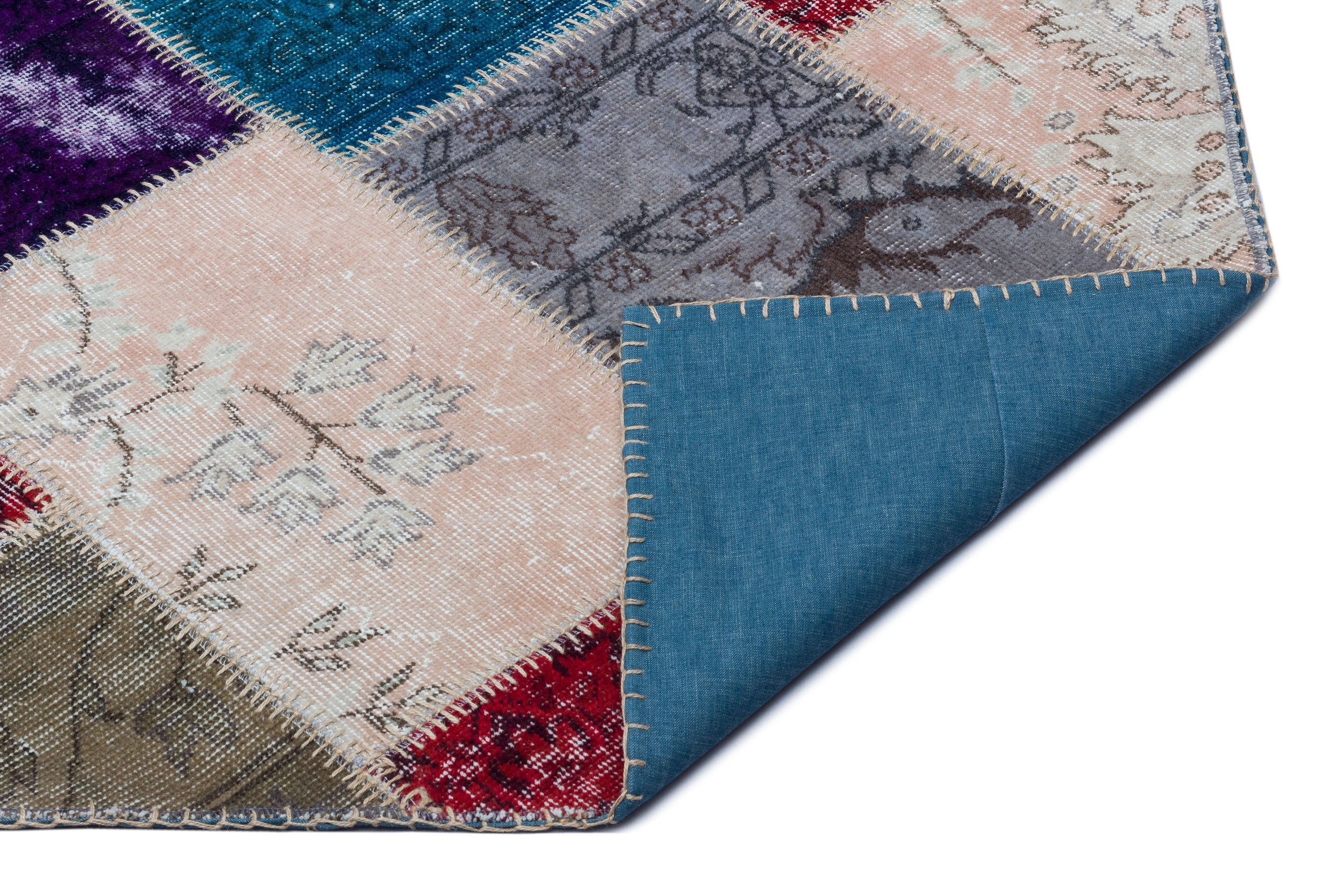 Iskece 26359 Beige Patchwork Wool Handmade Area Rug 5'3" x 7'7"