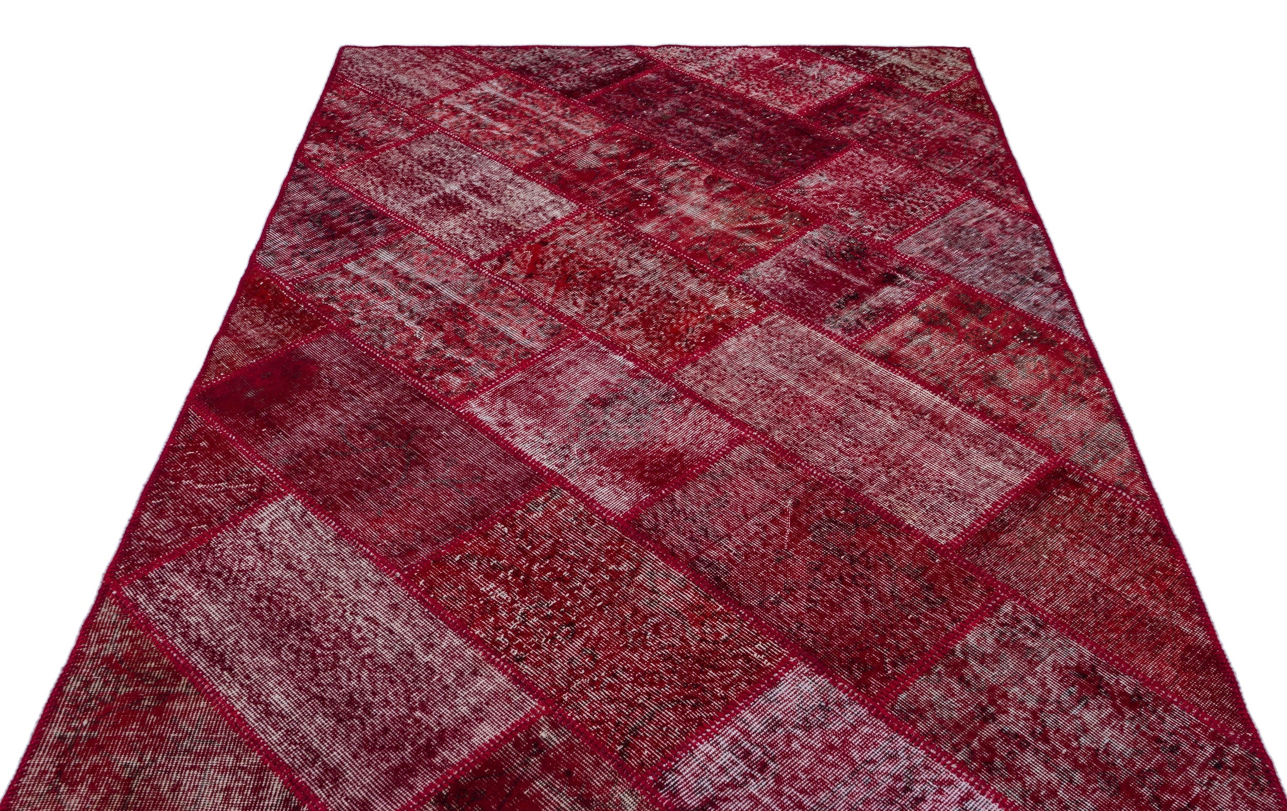 Iskece 26383 Red Patchwork Wool Handmade Area Rug 5'3" x 7'7"