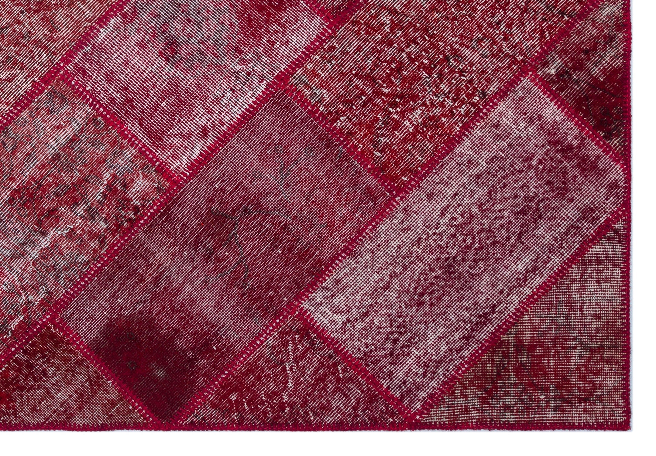 Iskece 26383 Red Patchwork Wool Handmade Area Rug 5'3" x 7'7"