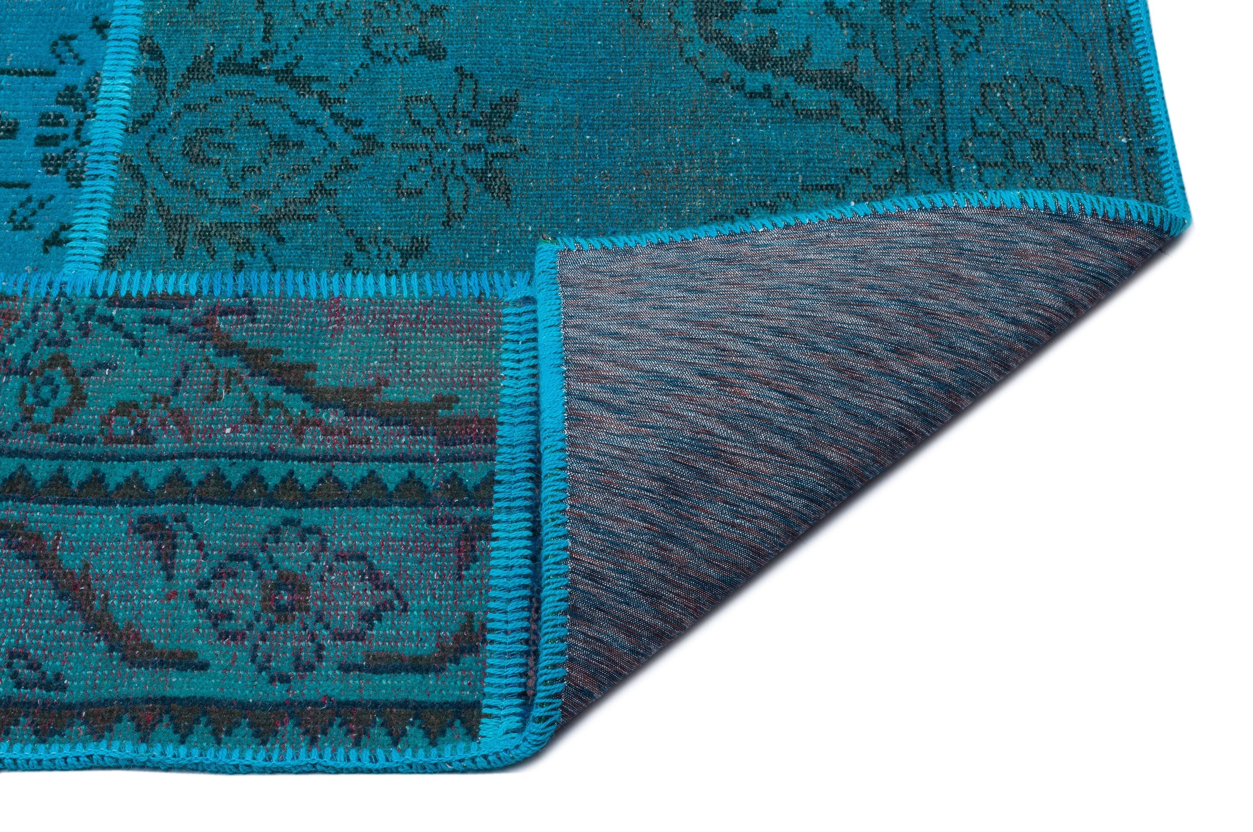 Iskece 26385 Turquoise Patchwork Wool Handmade Area Rug 5'3" x 7'7"