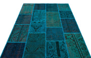 Iskece 26385 Turquoise Patchwork Wool Handmade Area Rug 5'3" x 7'7"