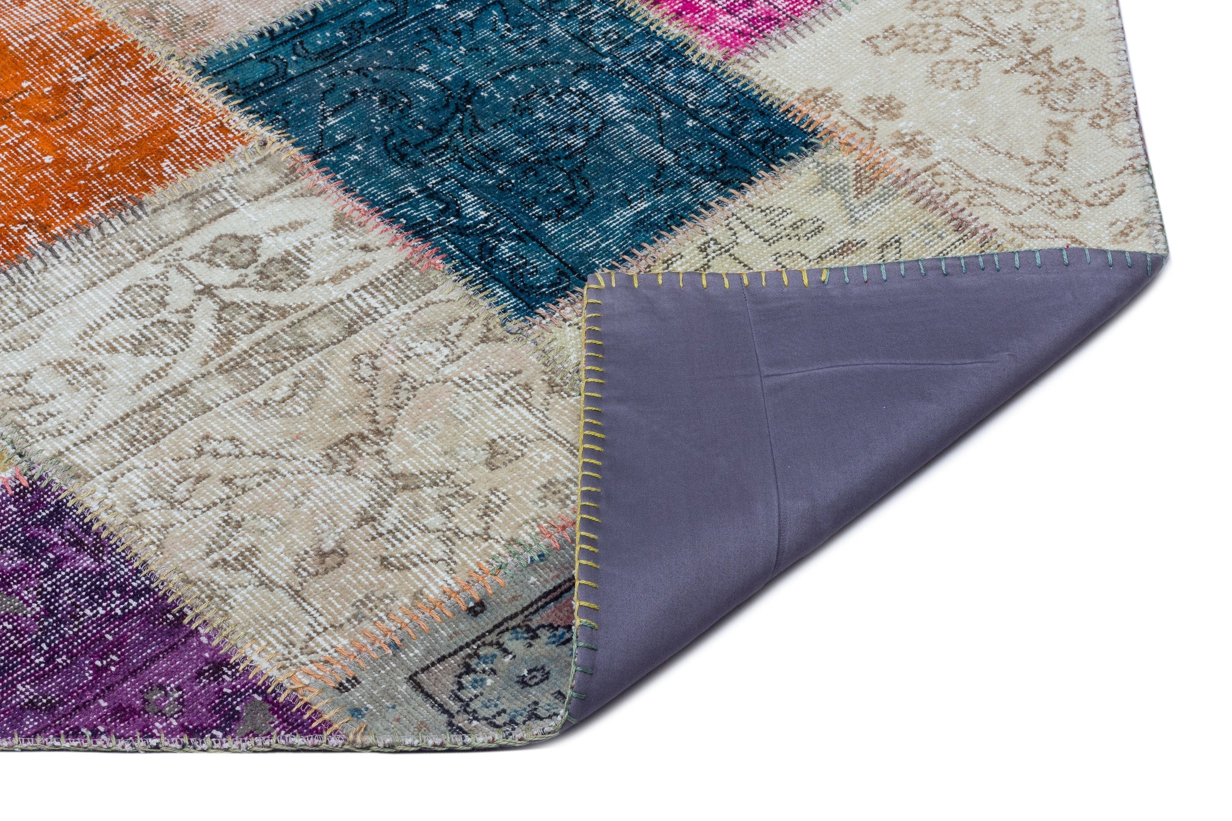 Iskece 26388 Beige Patchwork Wool Handmade Area Rug 5'3" x 7'7"