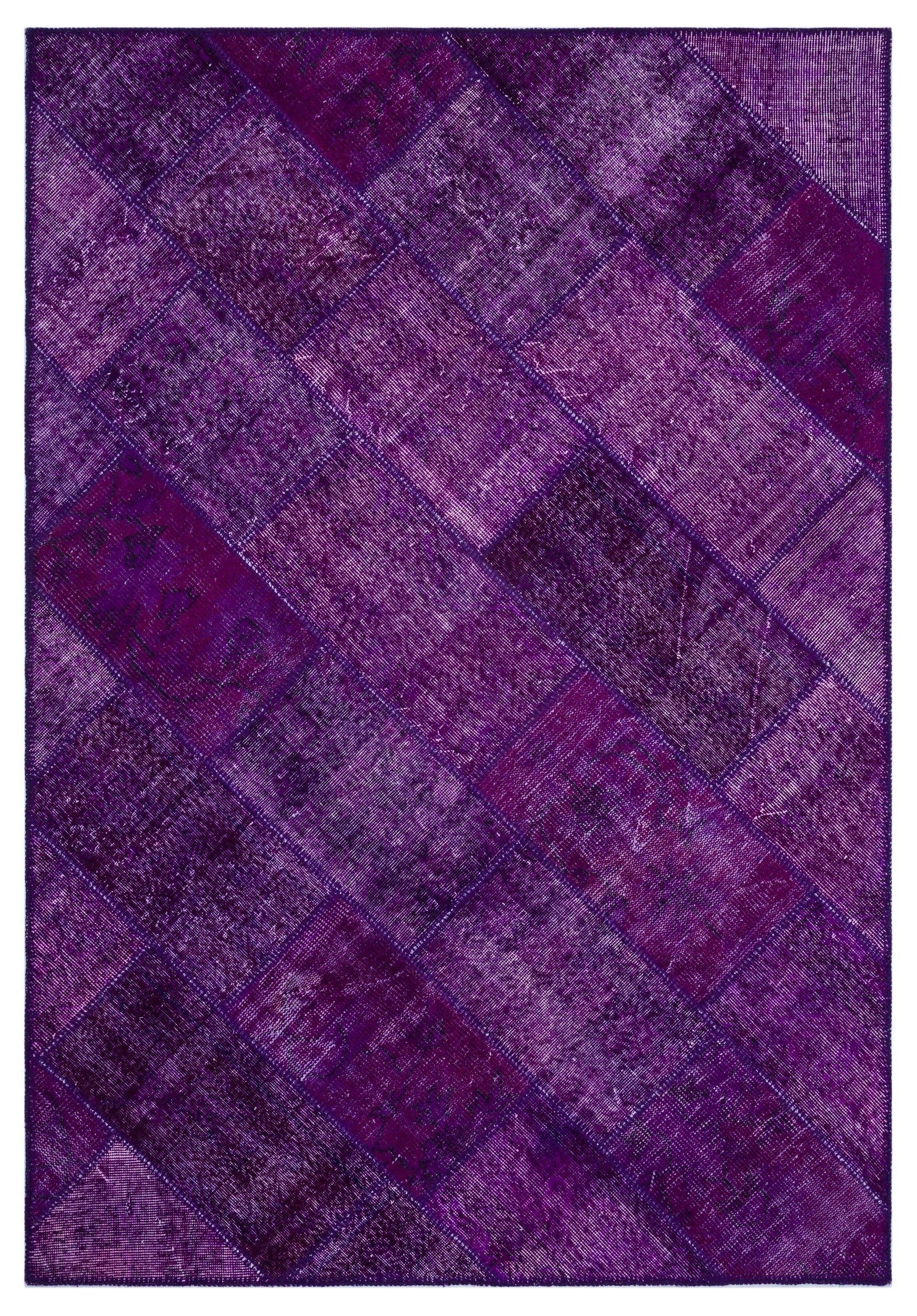 Iskece 26389 Purple Patchwork Wool Handmade Area Rug 5'3" x 7'7"