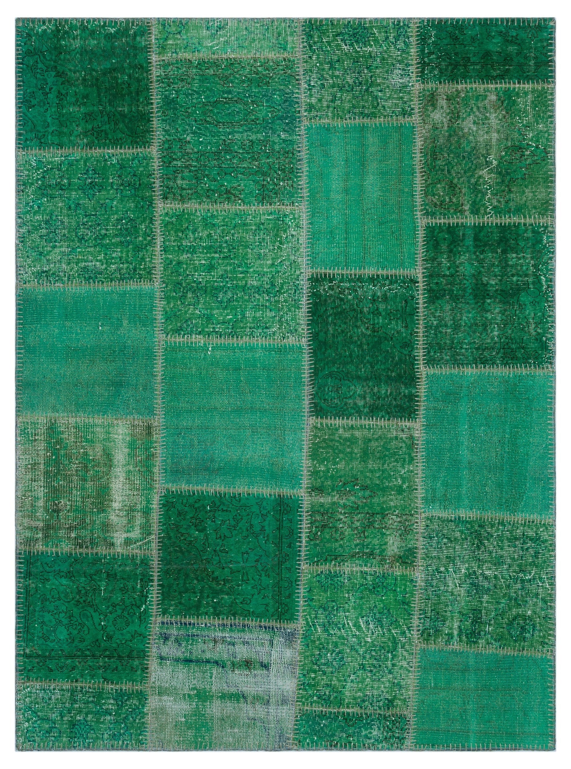 Iskece Green Vintage Wool Handmade Area Rug 5'3" x 7'3"