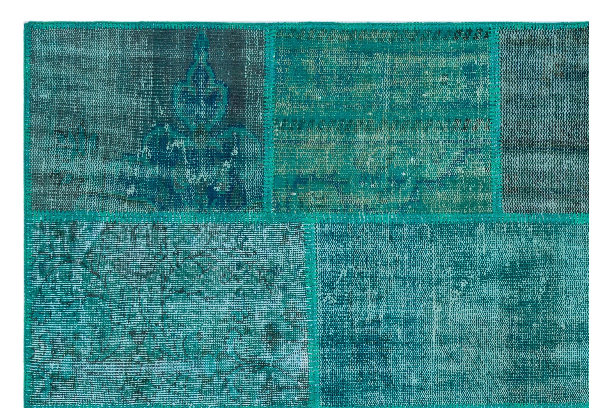 Iskece 26411 Turquoise Patchwork Wool Handmade Area Rug 5'2" x 7'7"