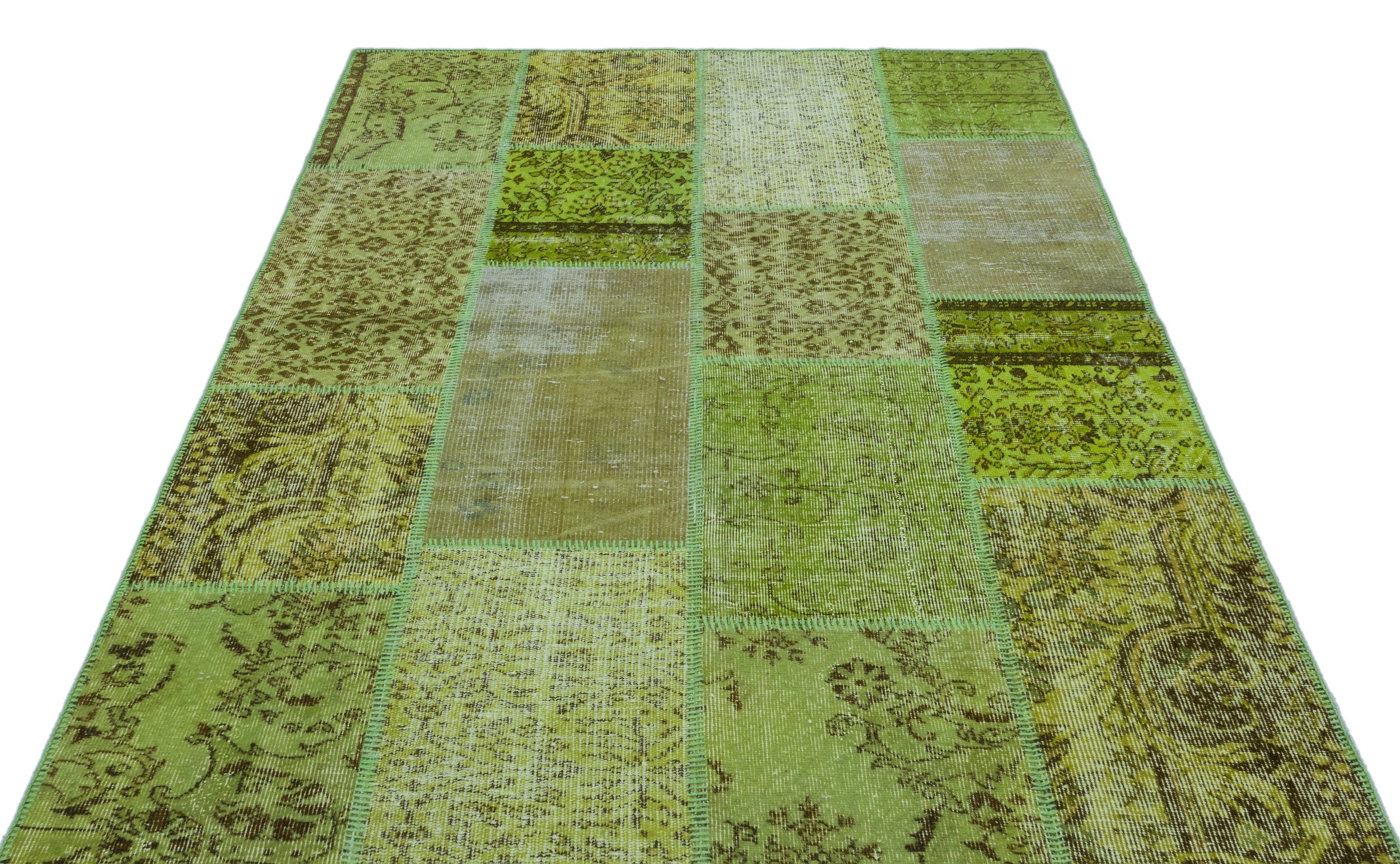 Iskece 26422 Green Vintage Wool Handmade Area Rug 5'3" x 7'7"