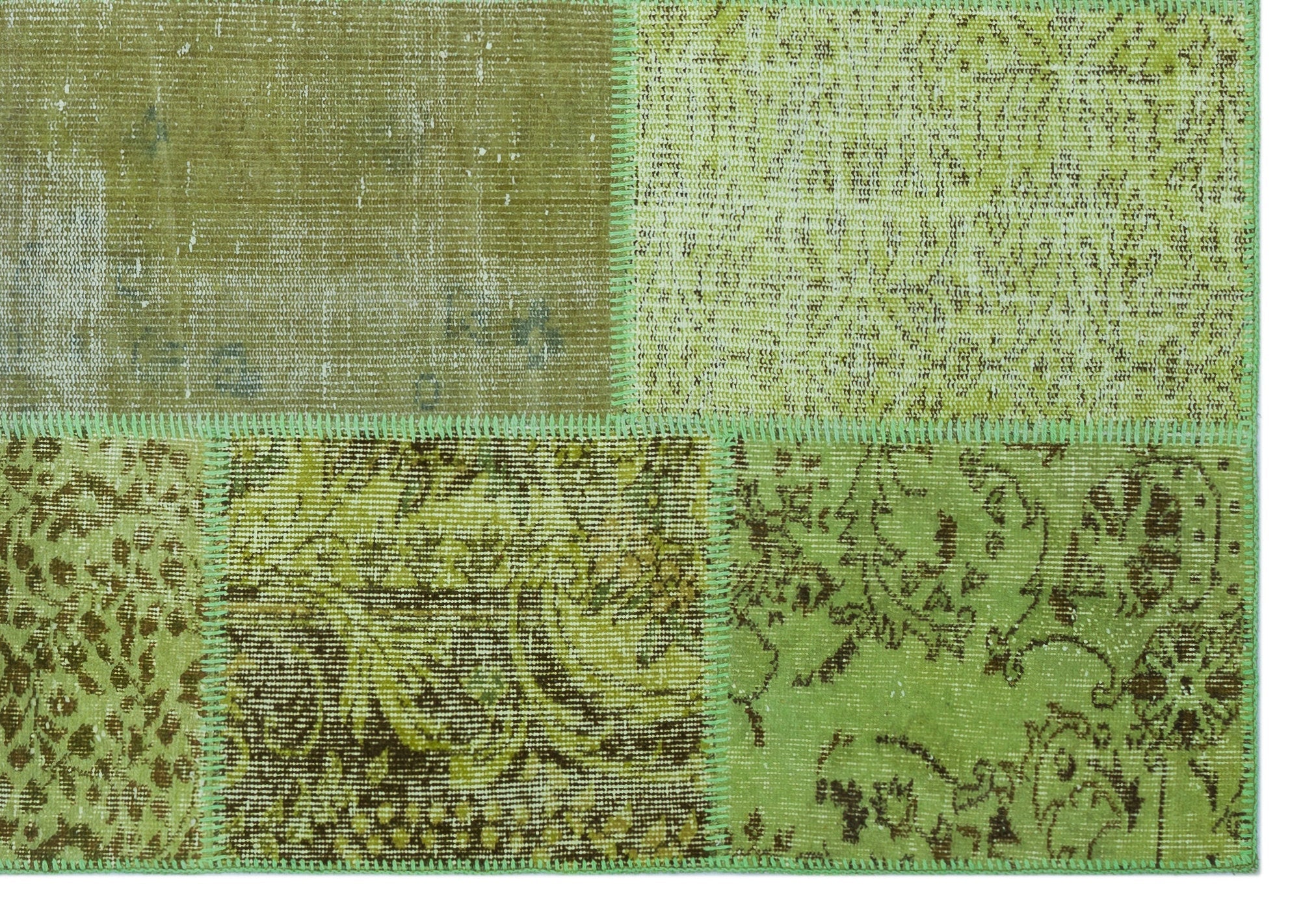 Iskece 26422 Green Vintage Wool Handmade Area Rug 5'3" x 7'7"