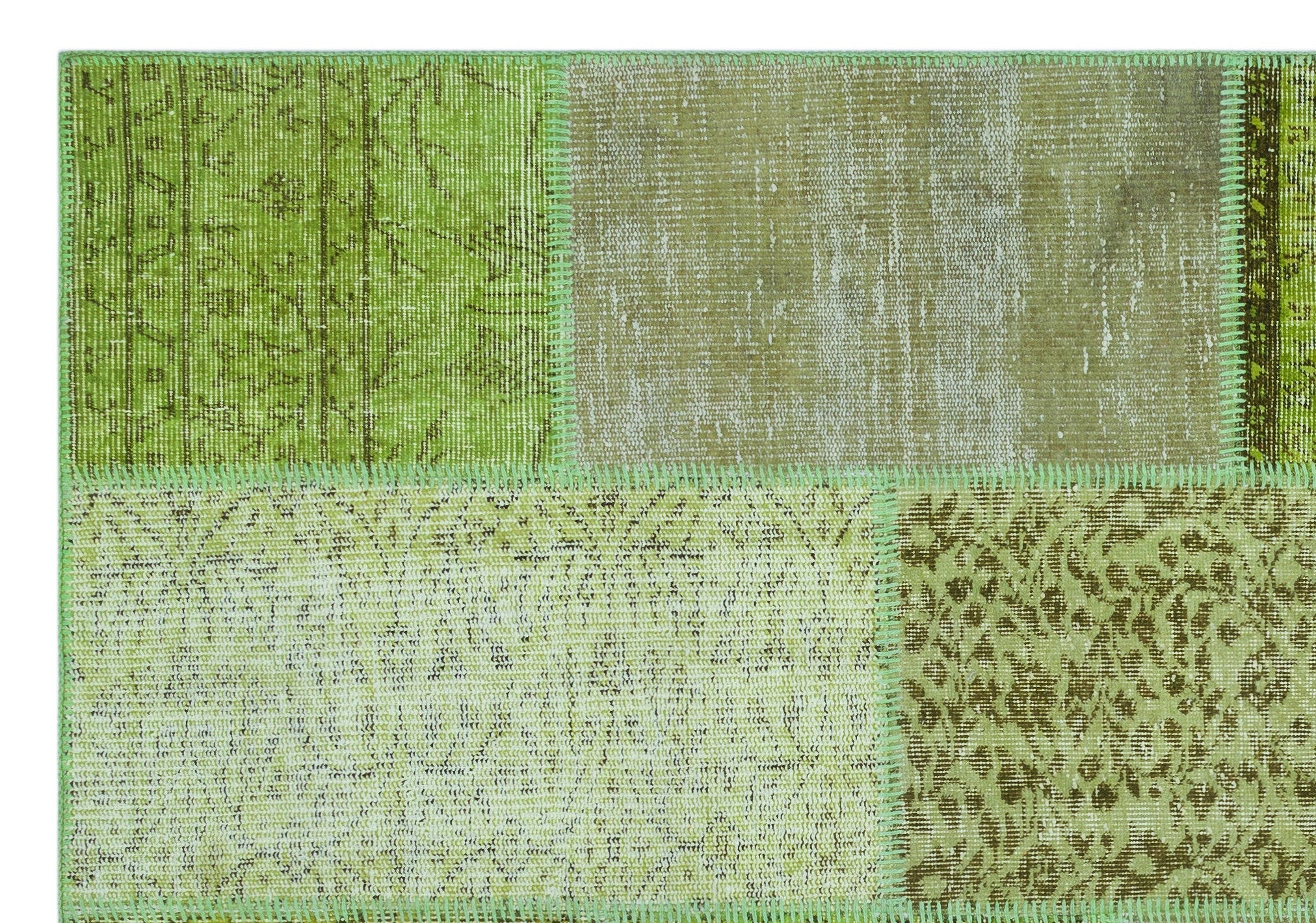 Iskece 26422 Green Vintage Wool Handmade Area Rug 5'3" x 7'7"