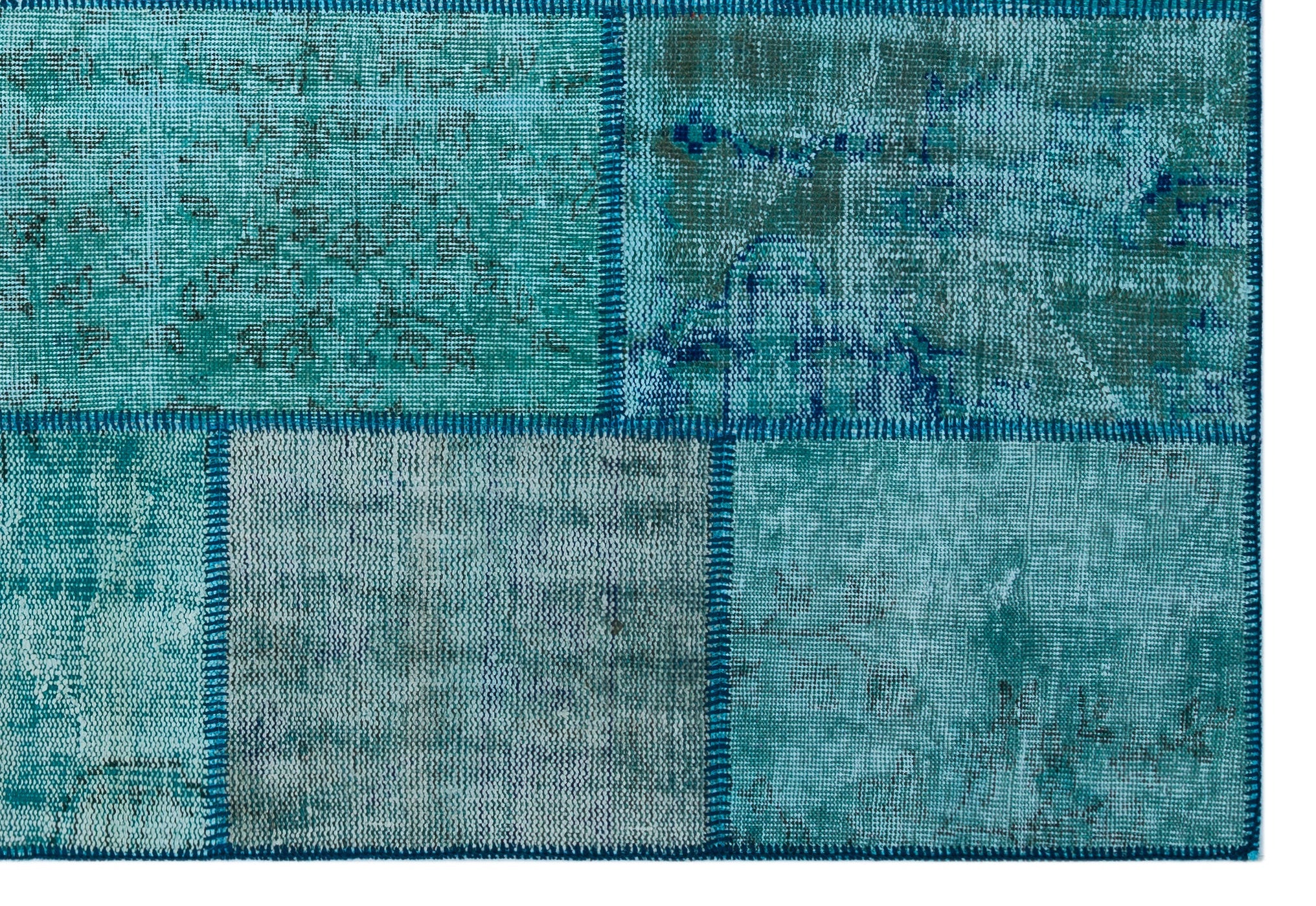 Iskece 26432 Turquoise Patchwork Wool Handmade Area Rug 5'3" x 7'7"