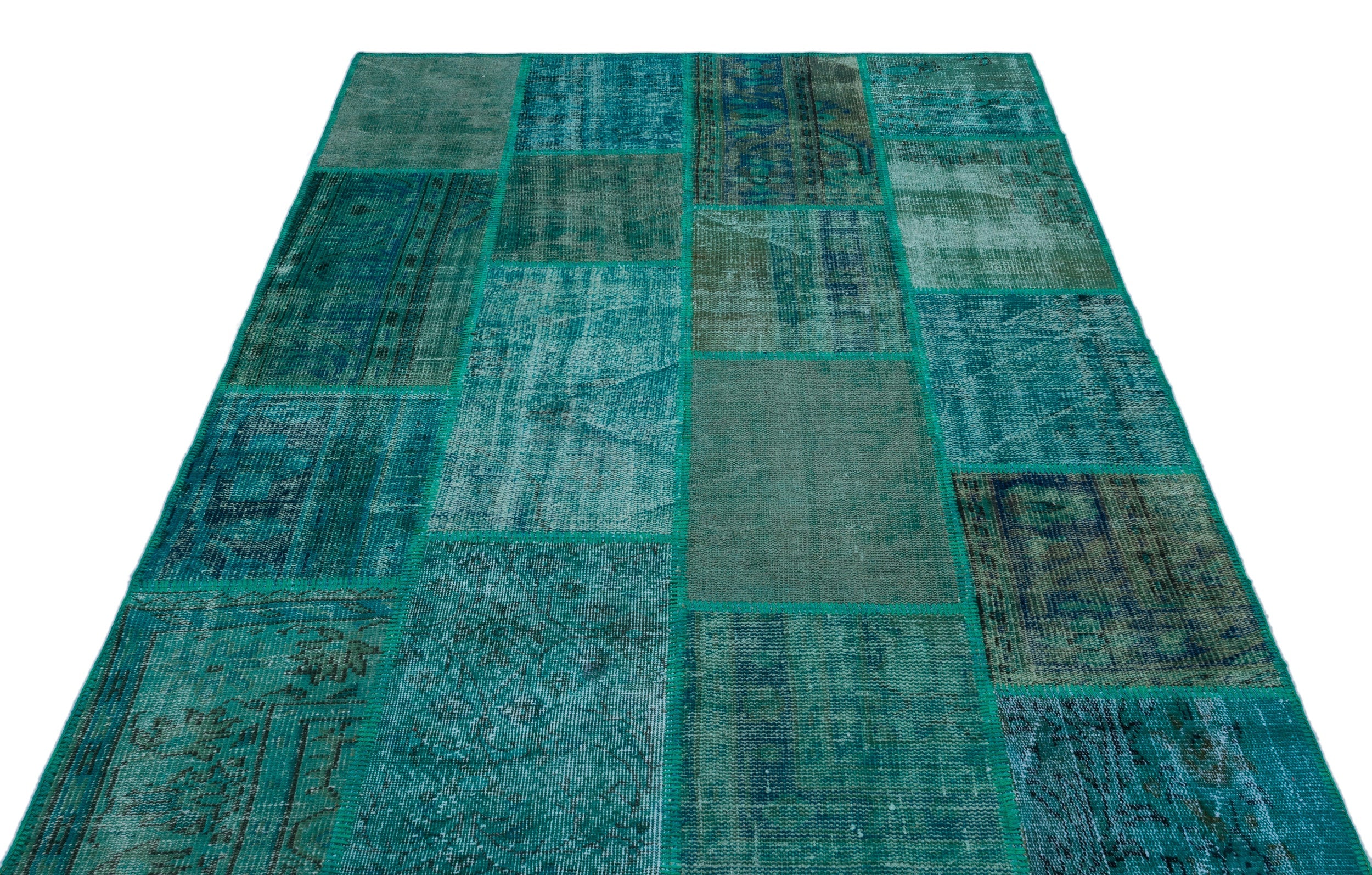 Iskece Turquoise Vintage Wool Handmade Area Rug 5'1" x 7'7"