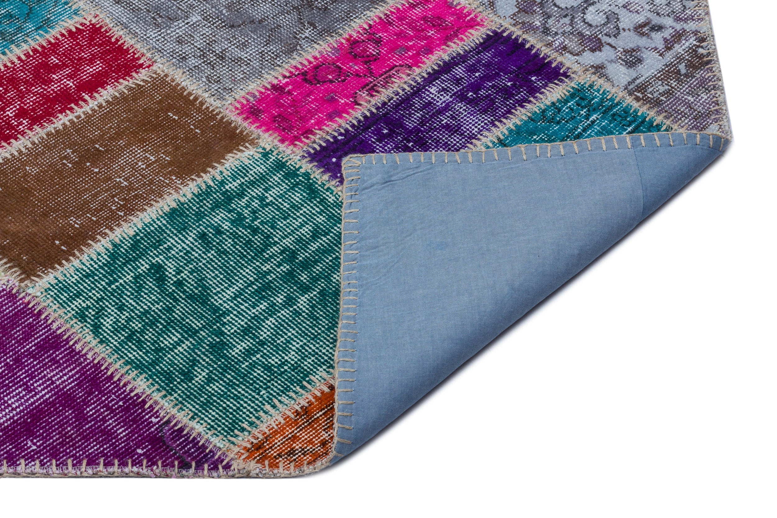 Iskece 26453 Beige Patchwork Wool Handmade Area Rug 5'2" x 7'7"