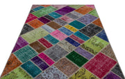 Iskece 26453 Beige Patchwork Wool Handmade Area Rug 5'2" x 7'7"