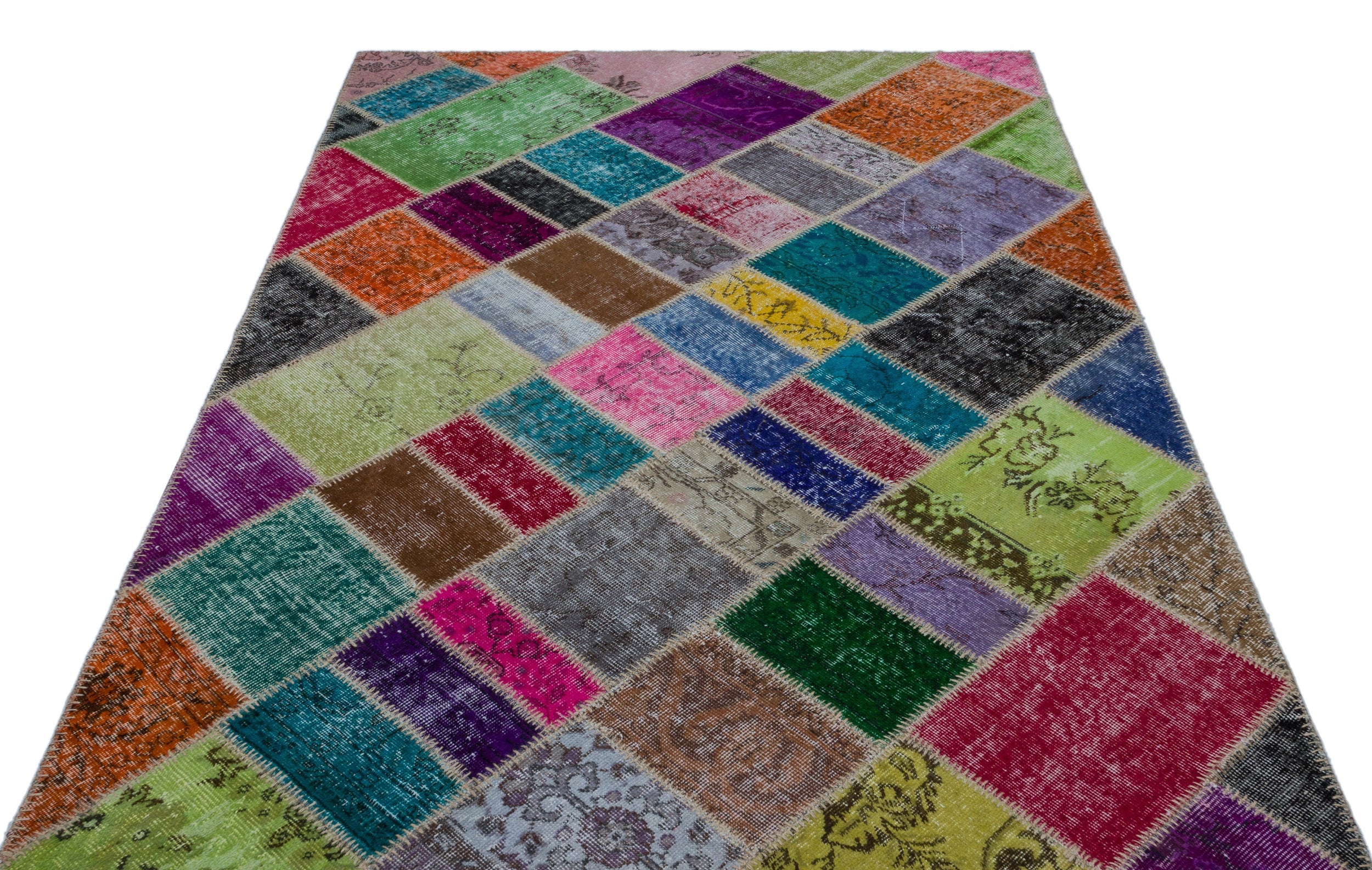 Iskece 26453 Beige Patchwork Wool Handmade Area Rug 5'2" x 7'7"