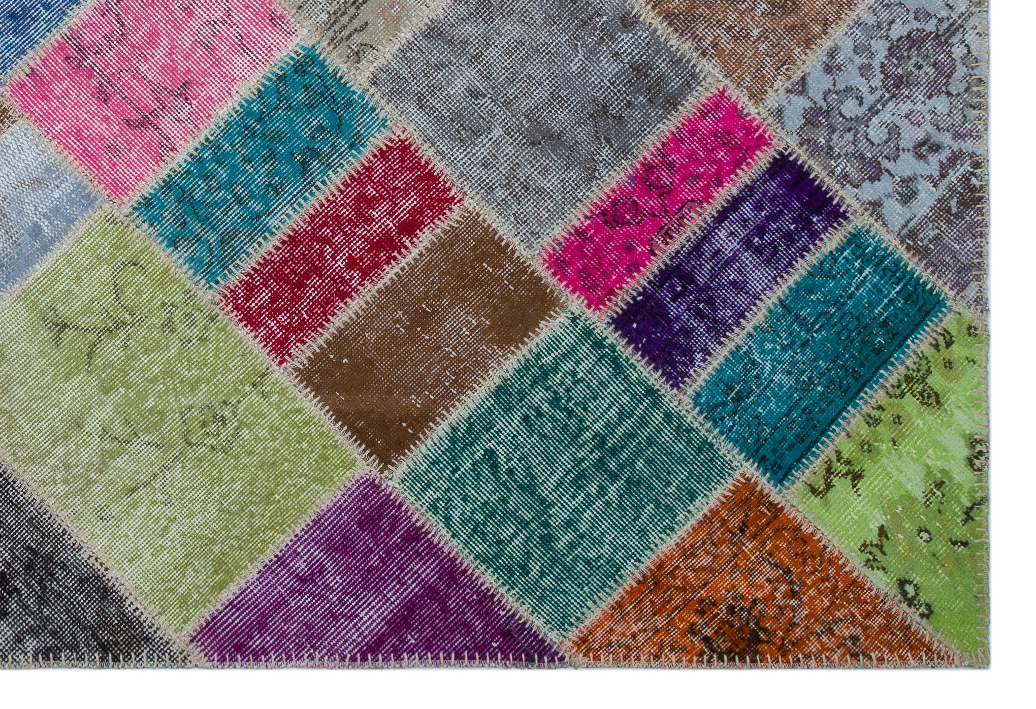 Iskece 26453 Beige Patchwork Wool Handmade Area Rug 5'2" x 7'7"