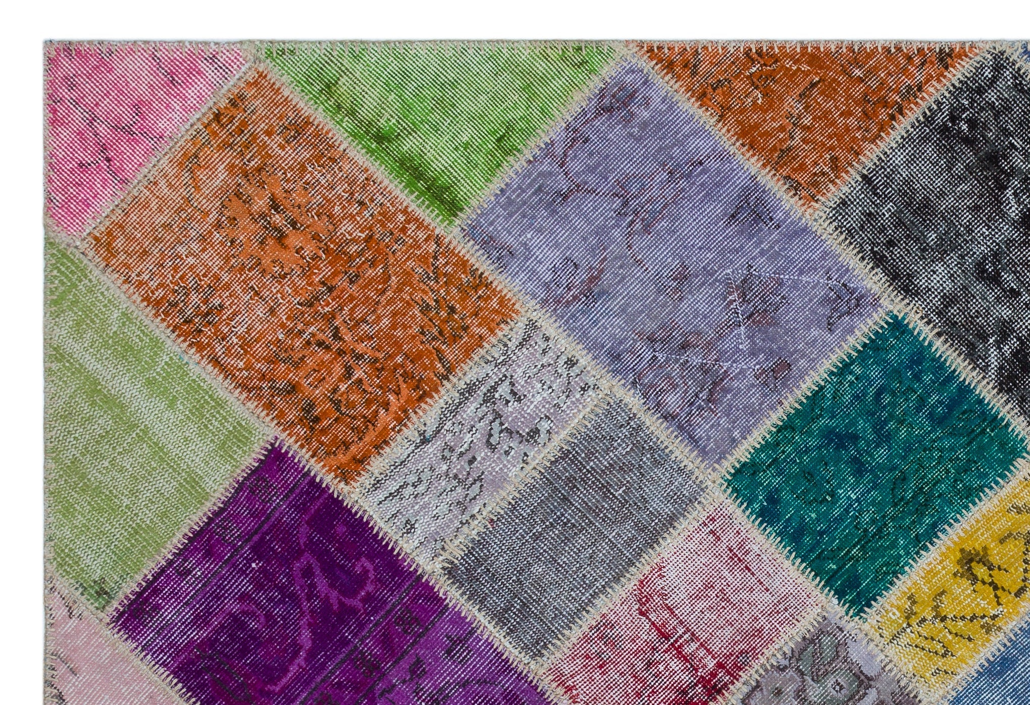 Iskece 26453 Beige Patchwork Wool Handmade Area Rug 5'2" x 7'7"