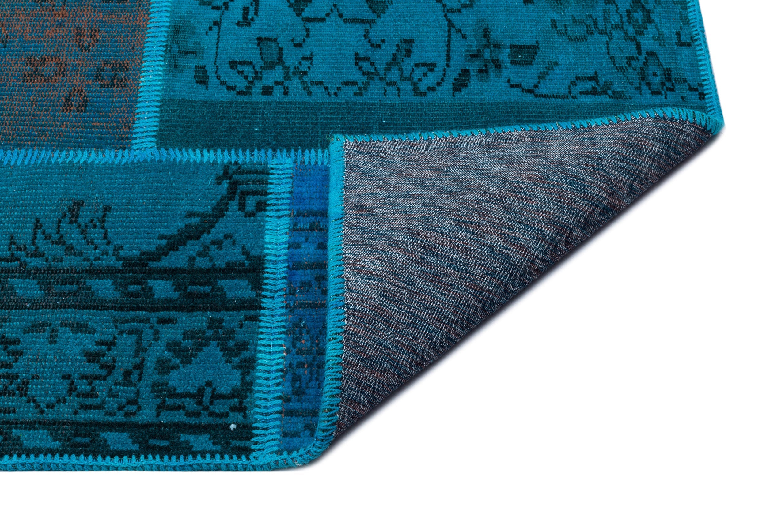 Iskece 26464 Turquoise Patchwork Wool Handmade Area Rug 5'2" x 7'7"