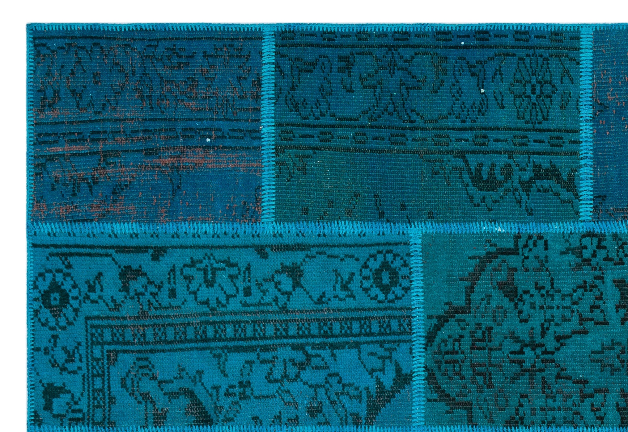 Iskece 26464 Turquoise Patchwork Wool Handmade Area Rug 5'2" x 7'7"