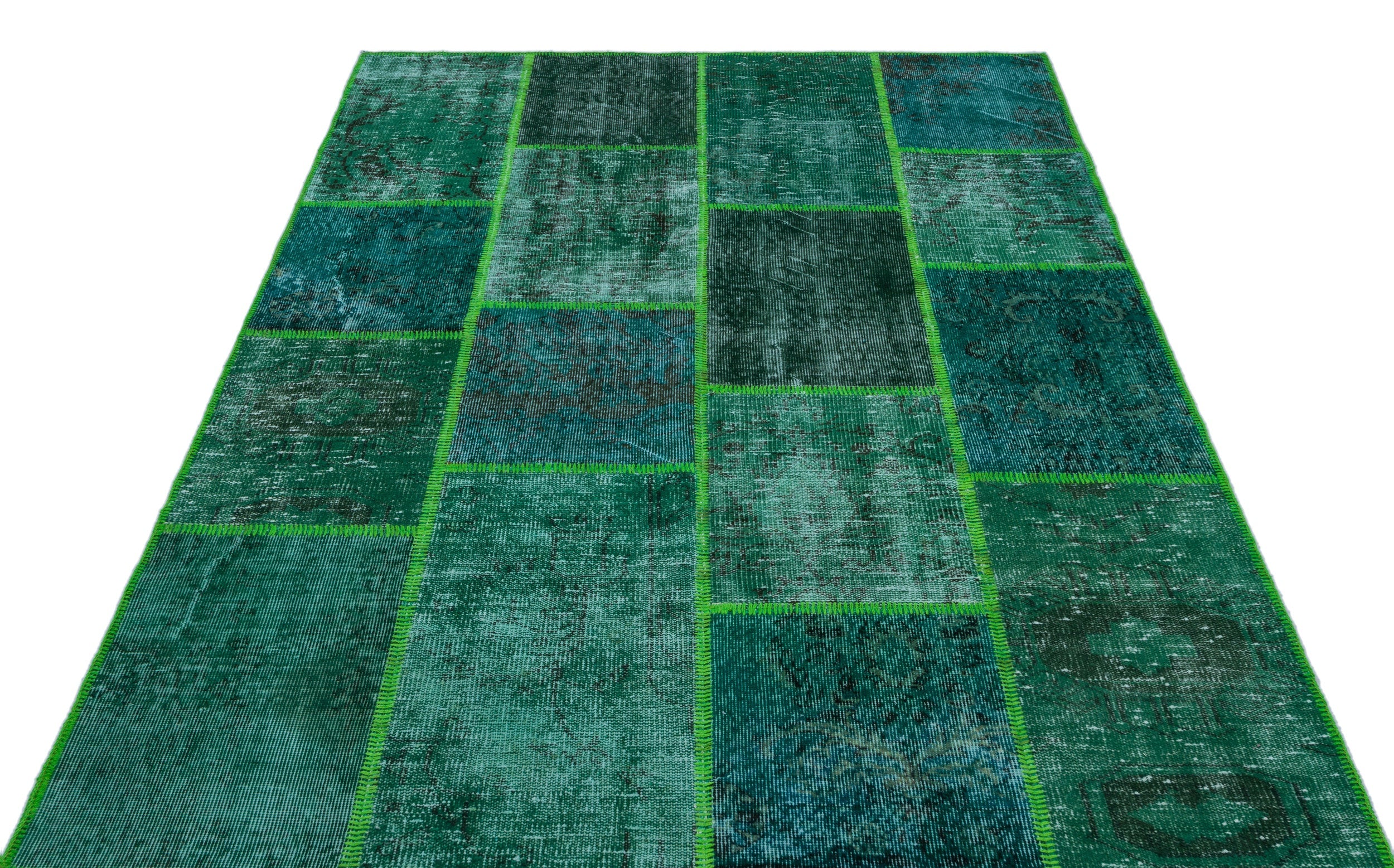 Iskece 26477 Green Vintage Wool Handmade Area Rug 5'3" x 7'7"