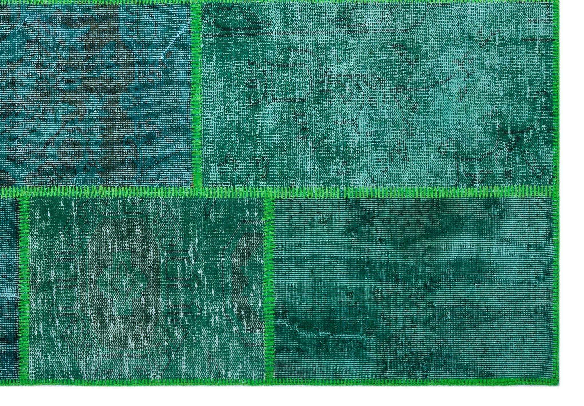 Iskece 26477 Green Vintage Wool Handmade Area Rug 5'3" x 7'7"