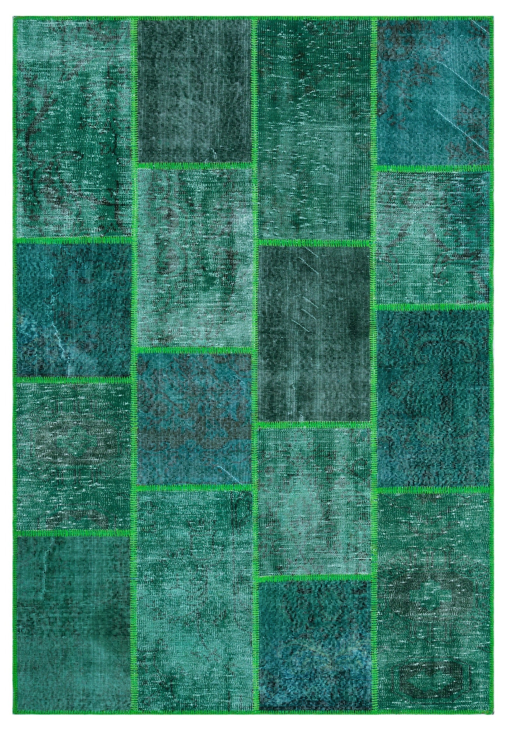 Iskece 26477 Green Vintage Wool Handmade Area Rug 5'3" x 7'7"