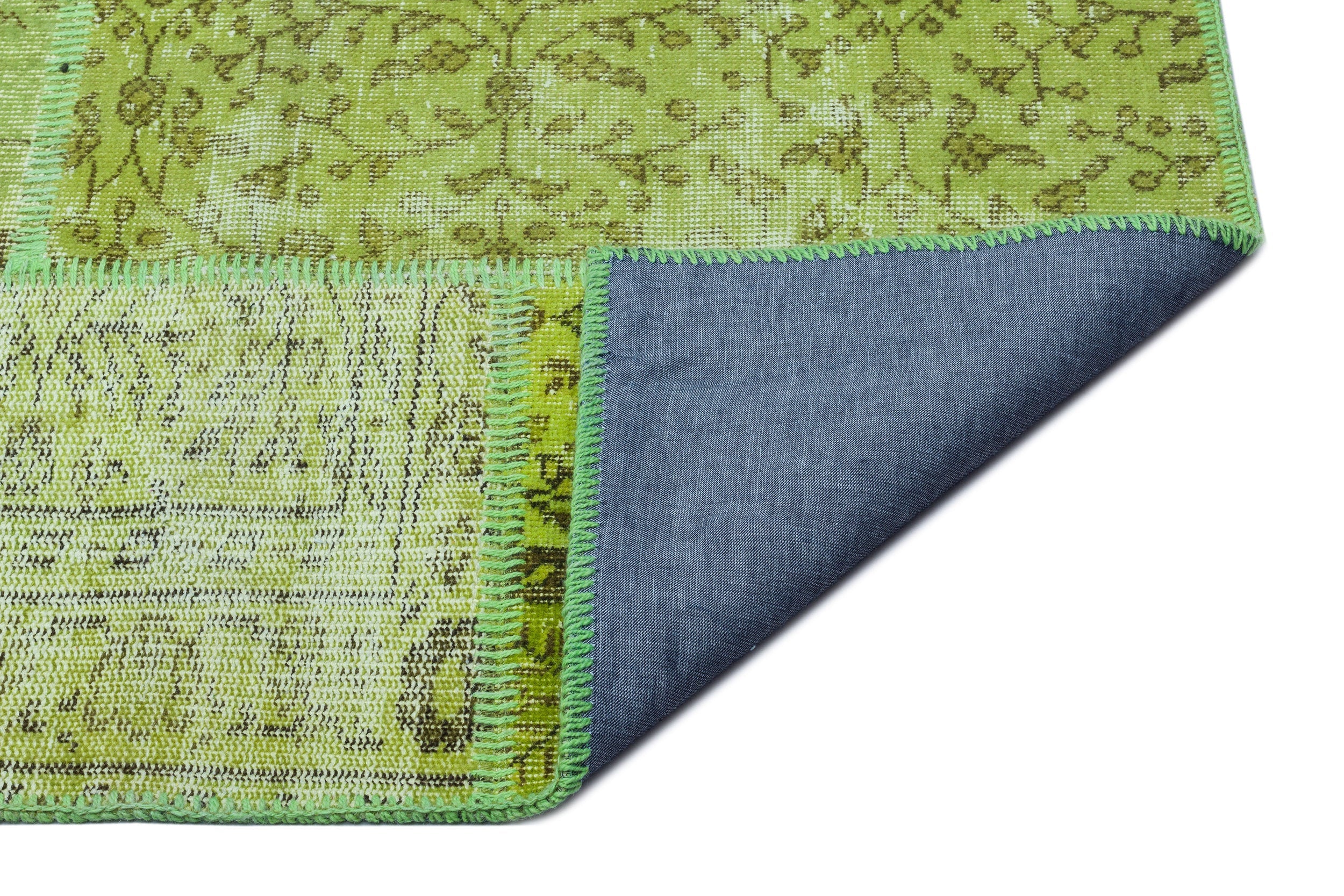 Iskece 26477 Green Vintage Wool Handmade Area Rug 5'3" x 7'7"