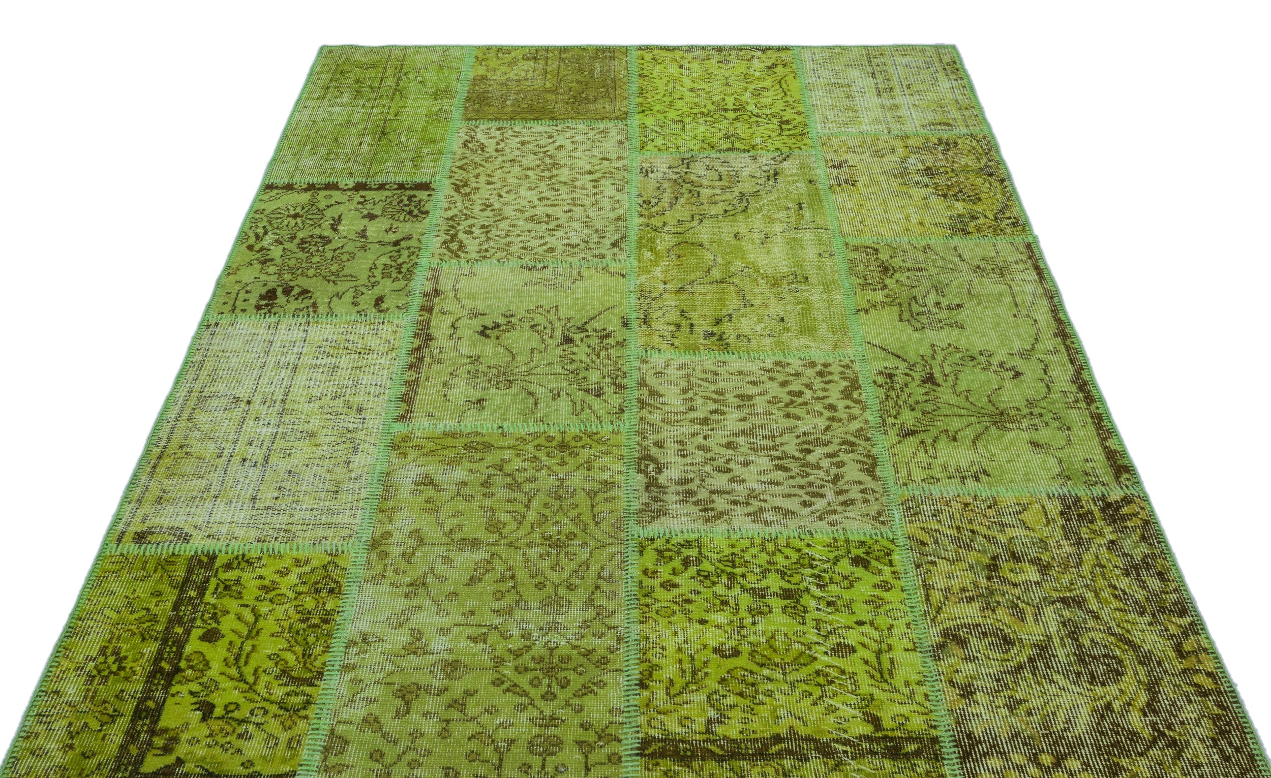 Iskece 26477 Green Vintage Wool Handmade Area Rug 5'3" x 7'7"