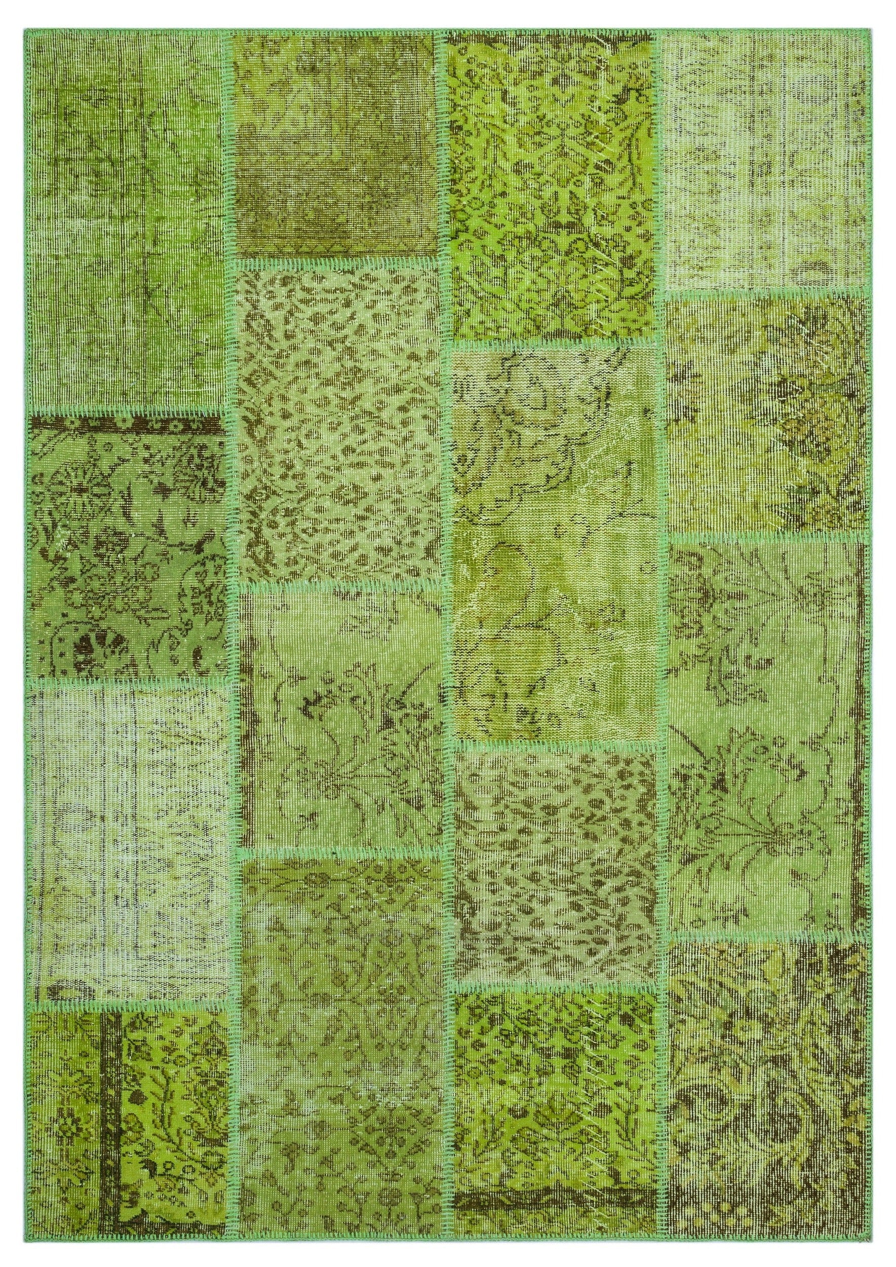 Iskece 26477 Green Vintage Wool Handmade Area Rug 5'3" x 7'7"