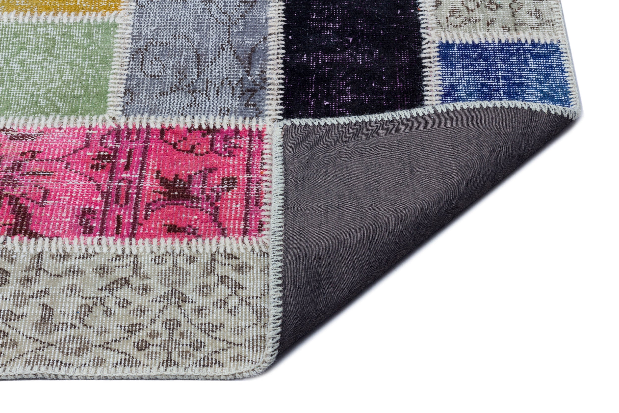 Iskece 26479 Beige Patchwork Wool Handmade Area Rug 5'3" x 7'7"