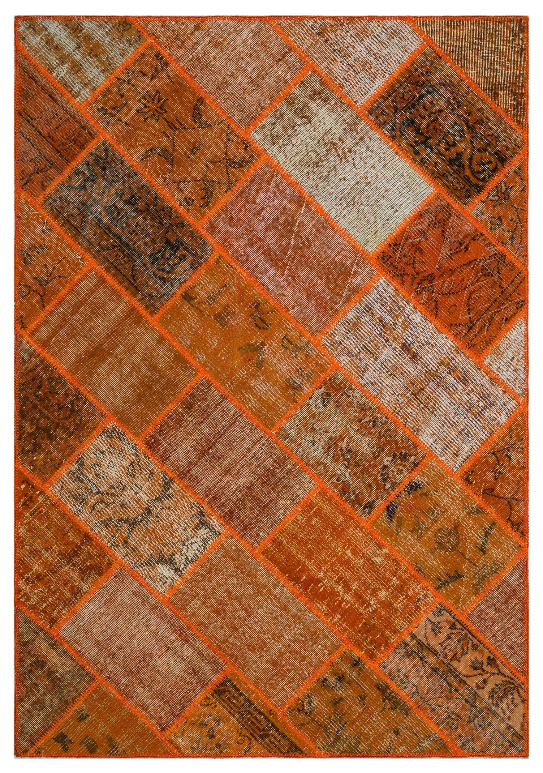 Iskece 26482 Orange Vintage Wool Handmade Area Rug 5'3" x 7'7"