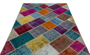 Iskece 26487 Beige Patchwork Wool Handmade Area Rug 5'3" x 7'7"