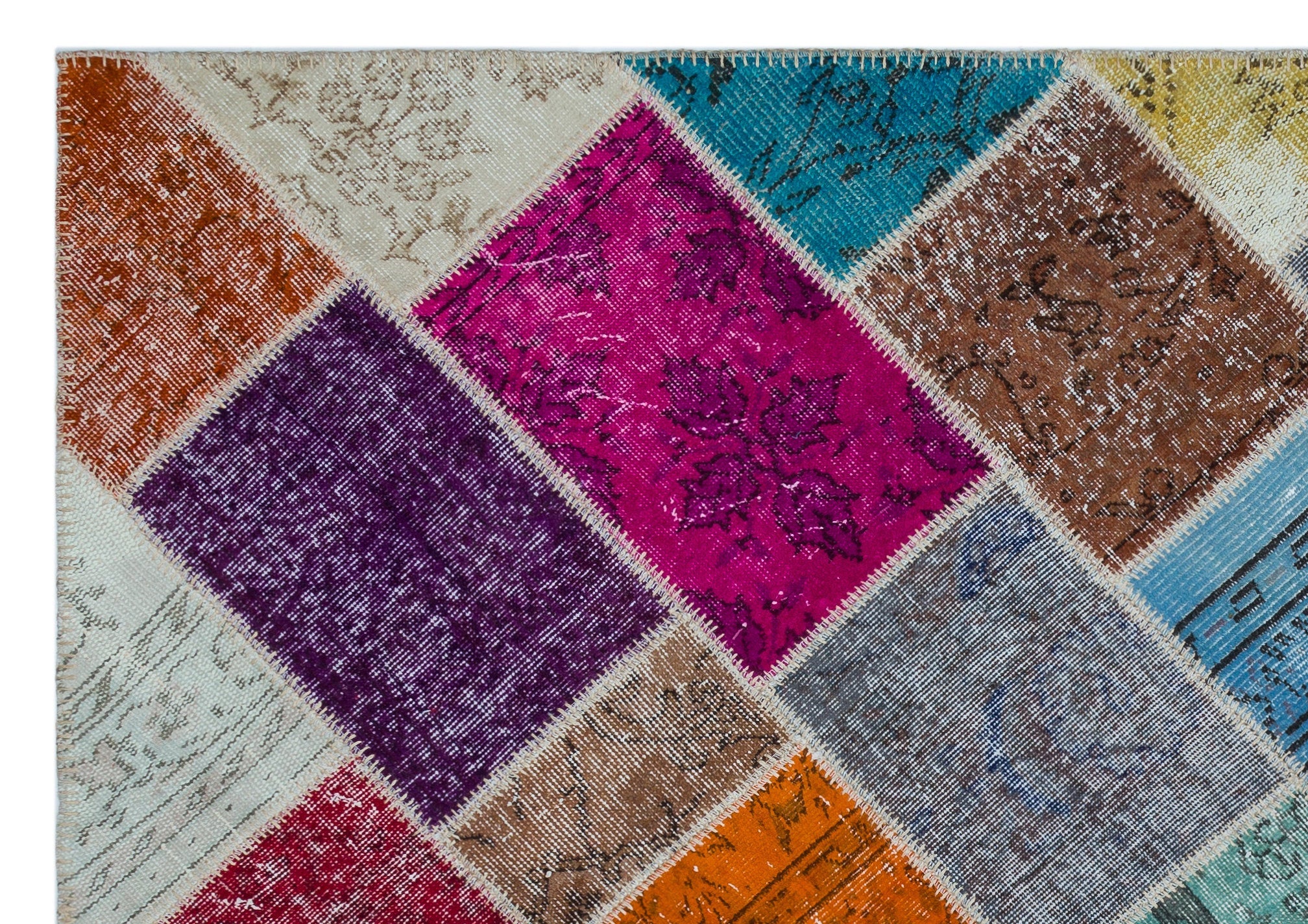 Iskece 26487 Beige Patchwork Wool Handmade Area Rug 5'3" x 7'7"