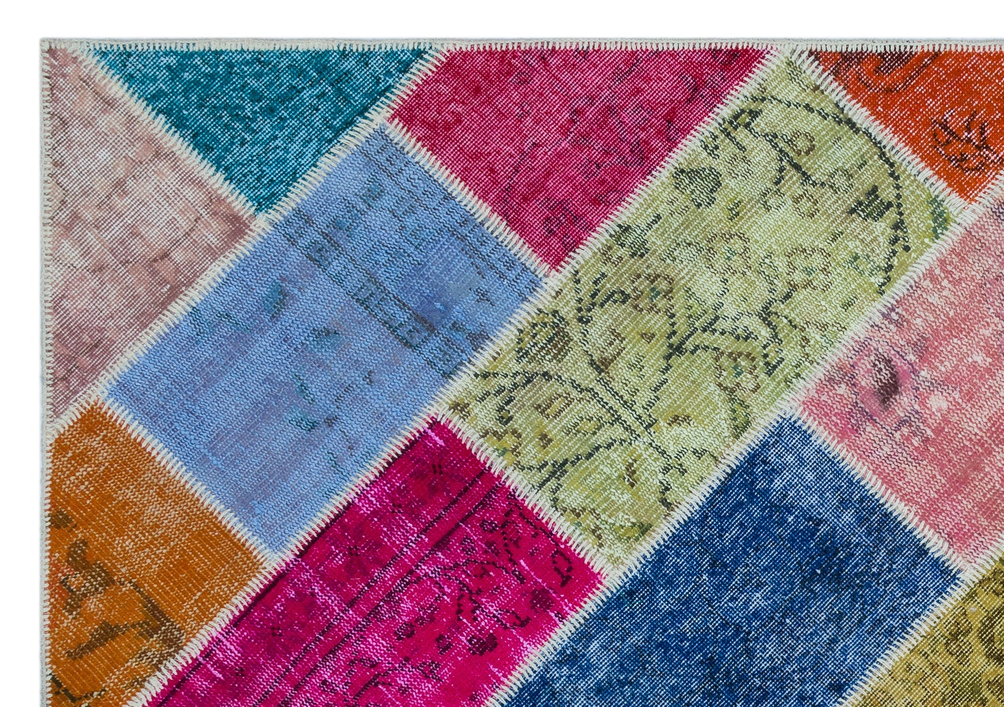 Iskece 26513 Beige Patchwork Wool Handmade Area Rug 5'3" x 7'7"