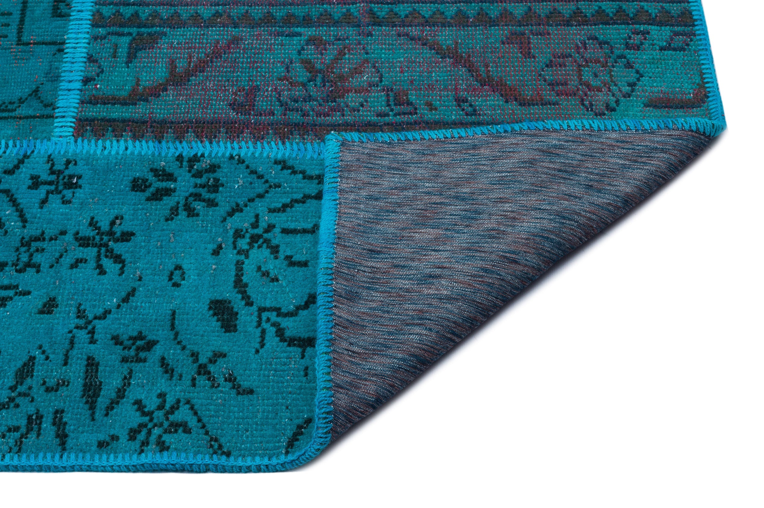Iskece 26514 Turquoise Patchwork Wool Handmade Area Rug 5'3" x 7'7"