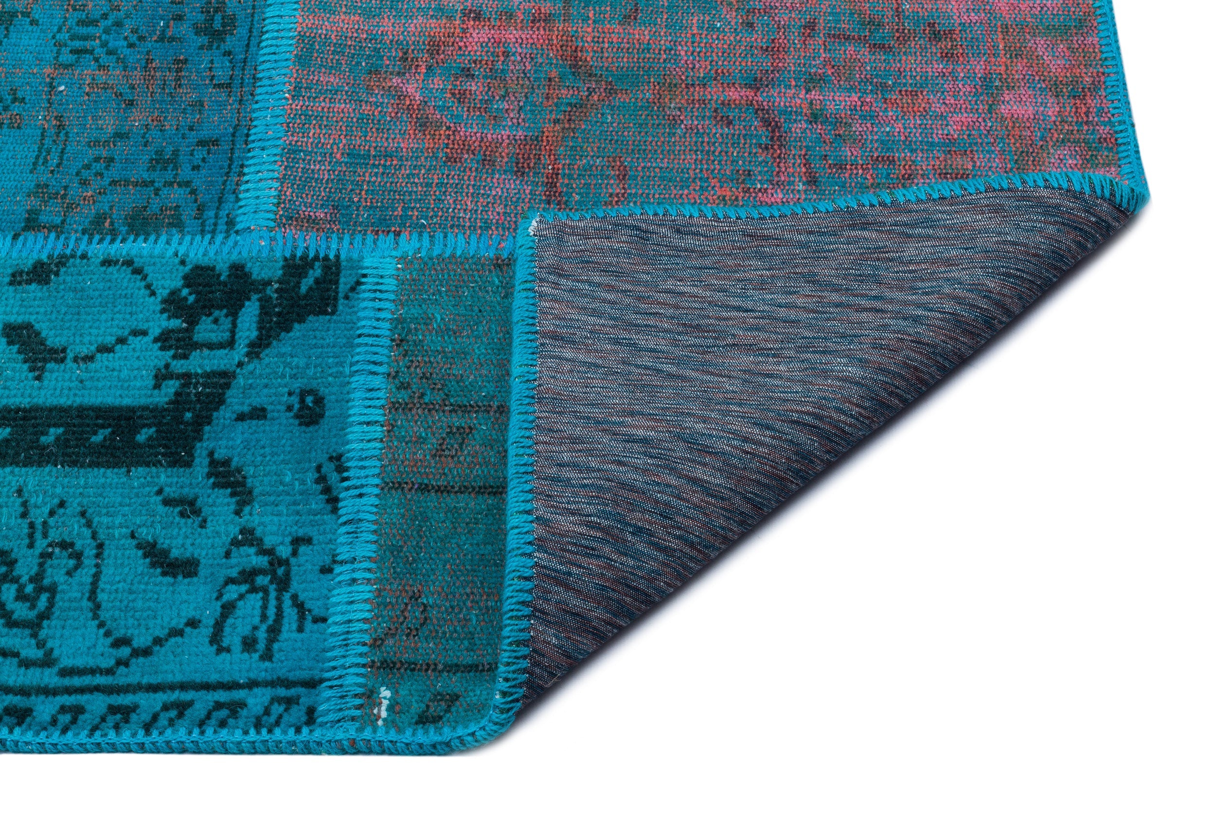 Iskece 26520 Turquoise Patchwork Wool Handmade Area Rug 5'3" x 7'7"