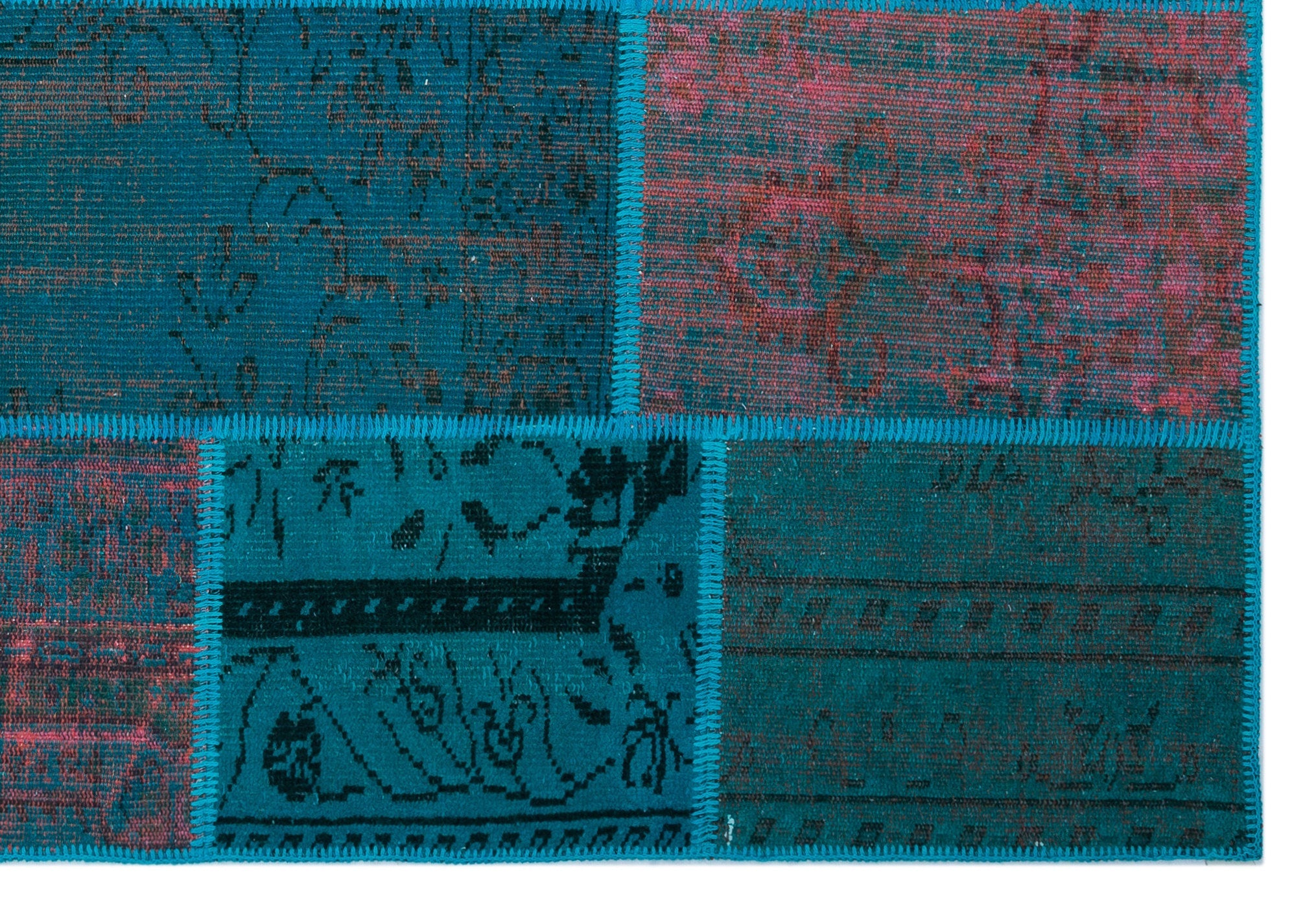 Iskece 26520 Turquoise Patchwork Wool Handmade Area Rug 5'3" x 7'7"