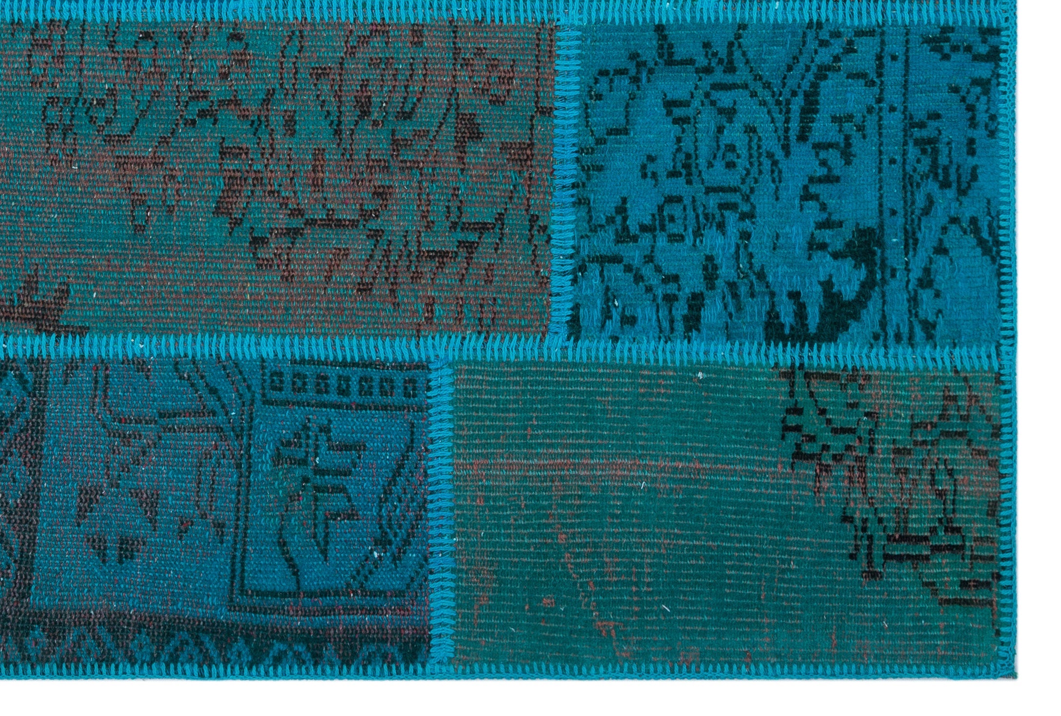 Iskece 26543 Turquoise Patchwork Wool Handmade Area Rug 3'11" x 5'11"