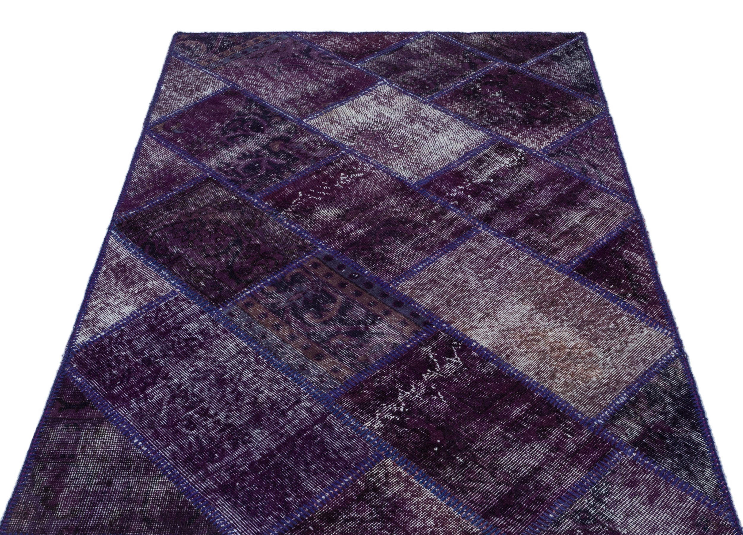Iskece 26545 Purple Patchwork Wool Handmade Area Rug 3'11" x 5'11"