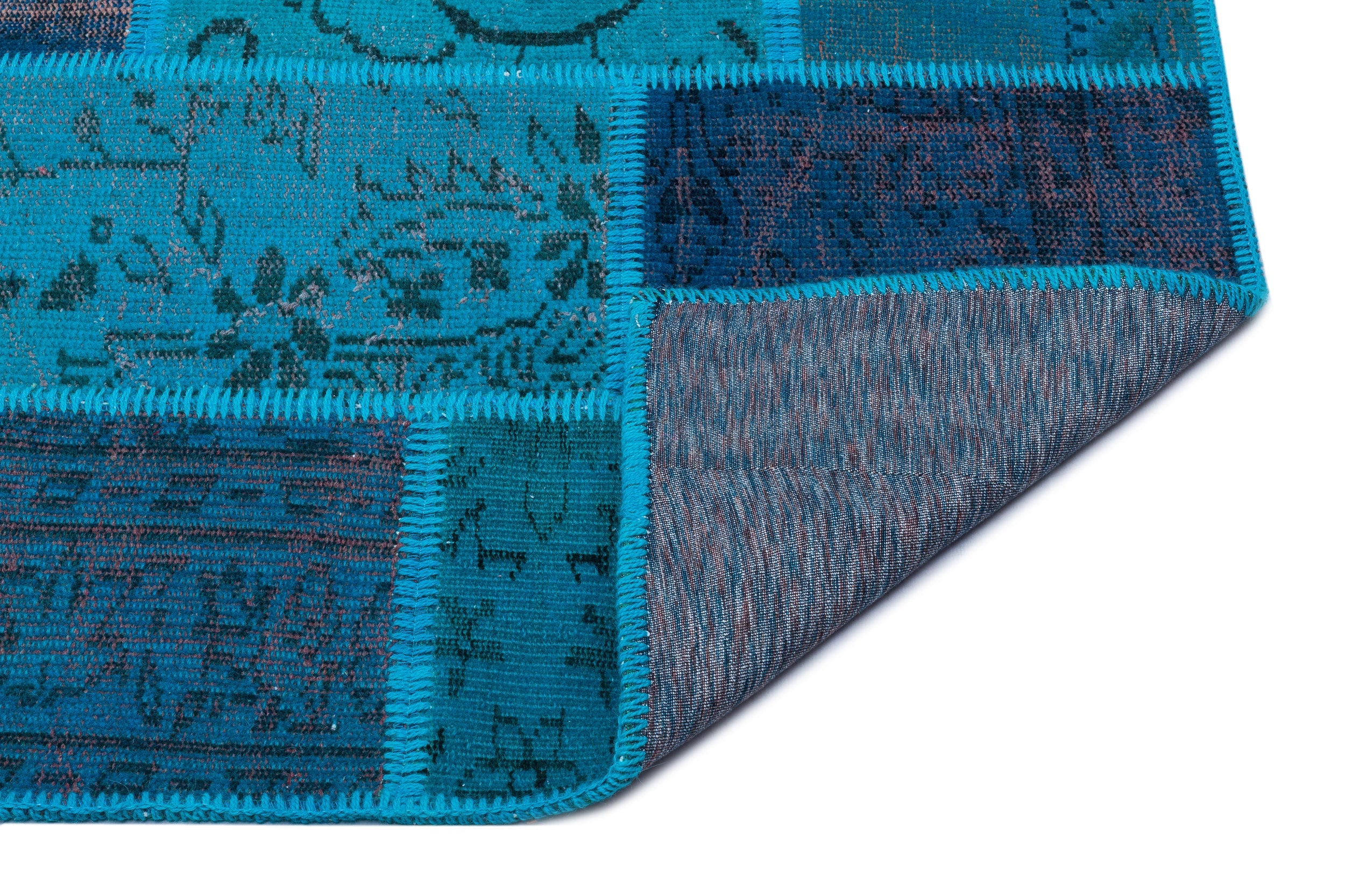 Iskece 26547 Turquoise Patchwork Wool Handmade Area Rug 3'11" x 5'11"