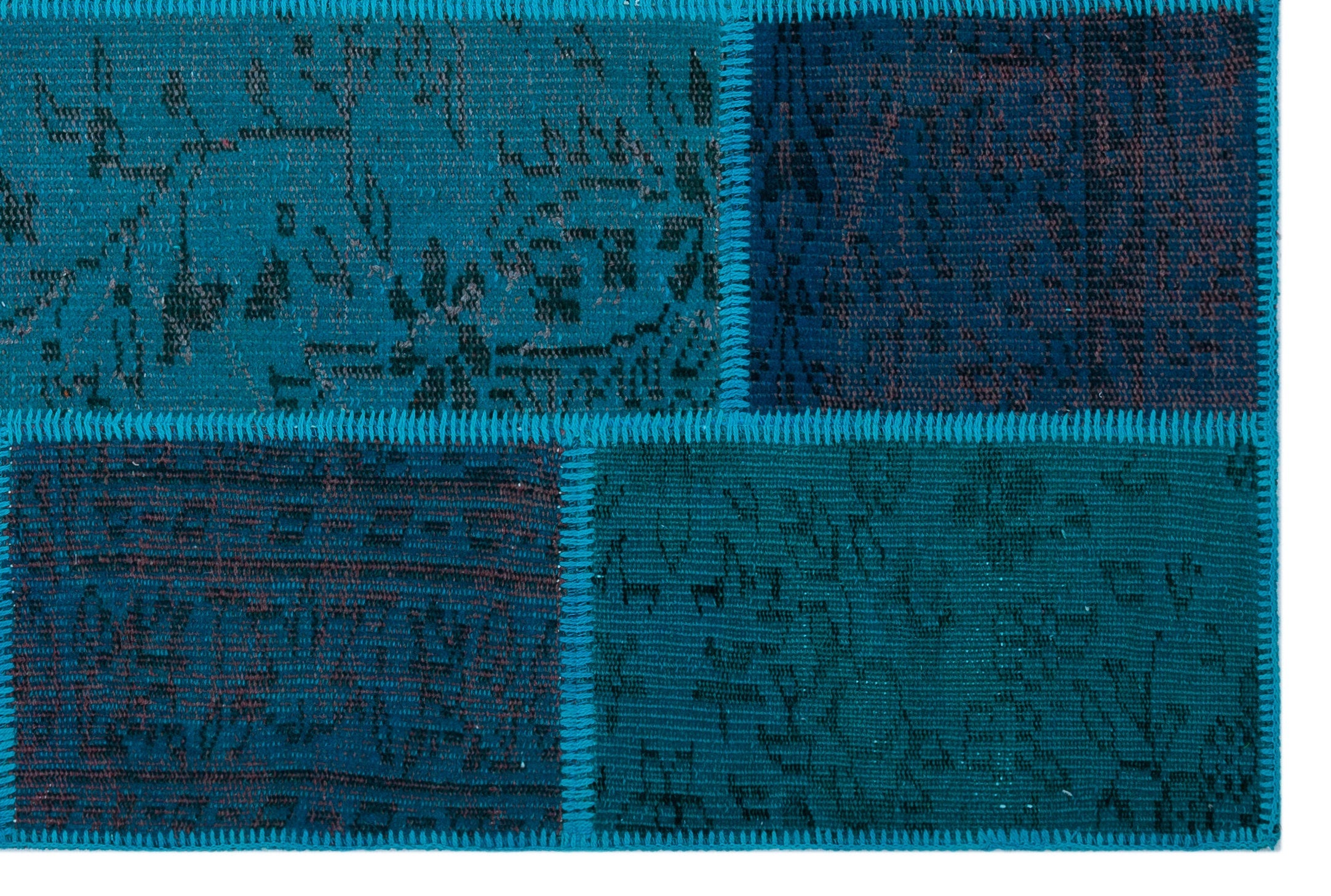 Iskece 26547 Turquoise Patchwork Wool Handmade Area Rug 3'11" x 5'11"