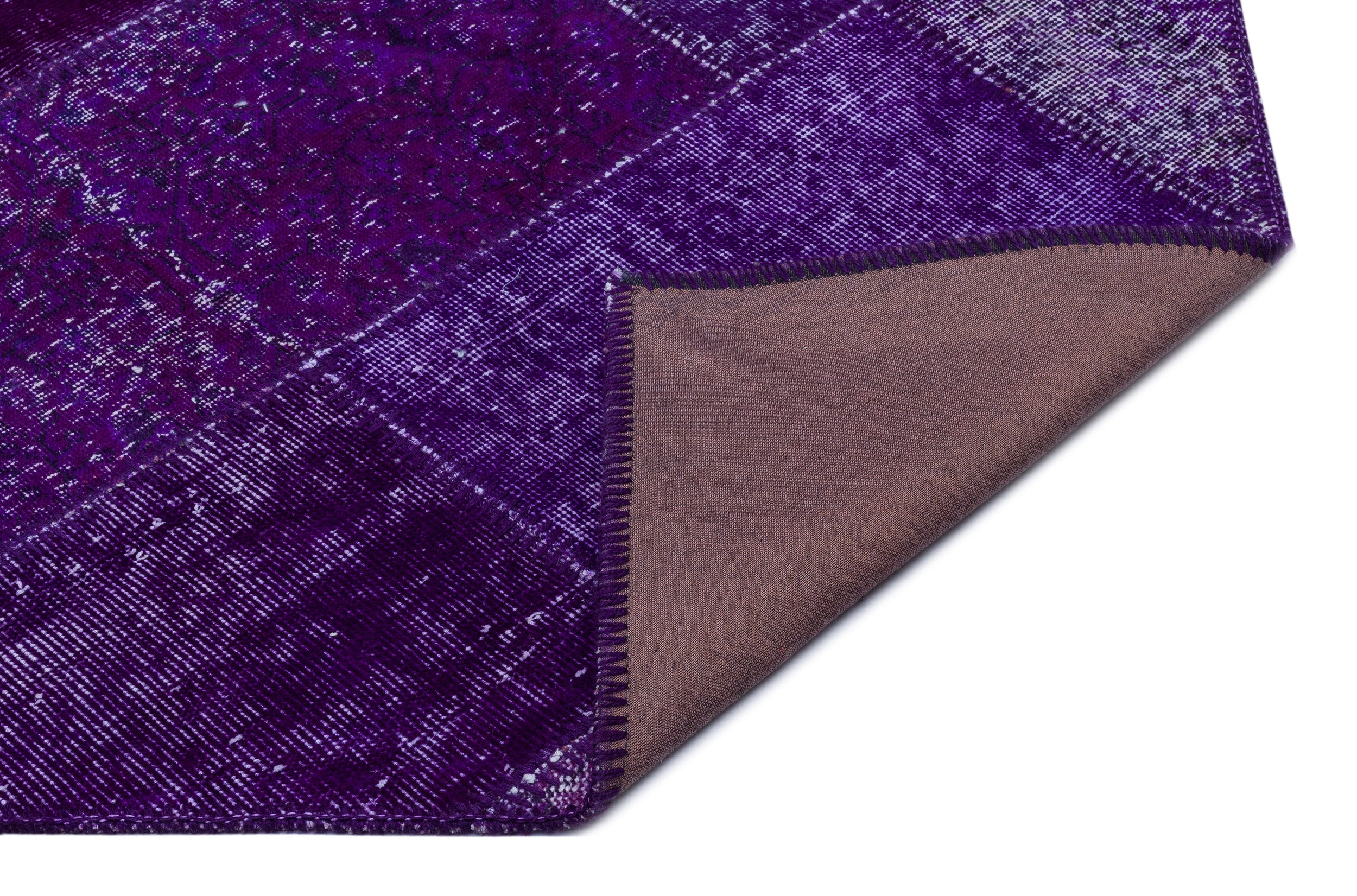 Iskece 26564 Purple Patchwork Wool Handmade Area Rug 3'11" x 5'11"