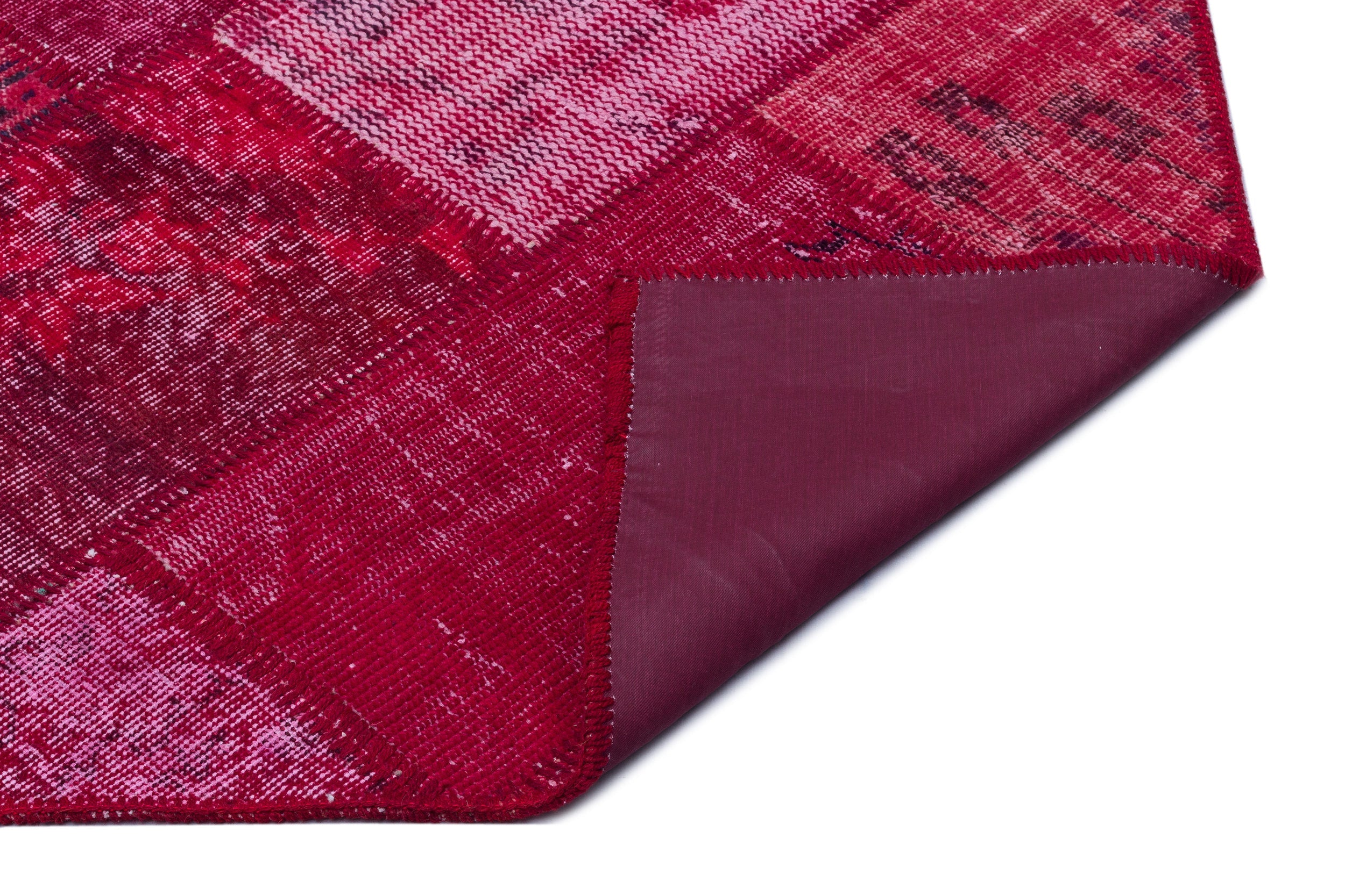 Iskece 26600 Red Patchwork Wool Handmade Area Rug 3'11" x 5'11"