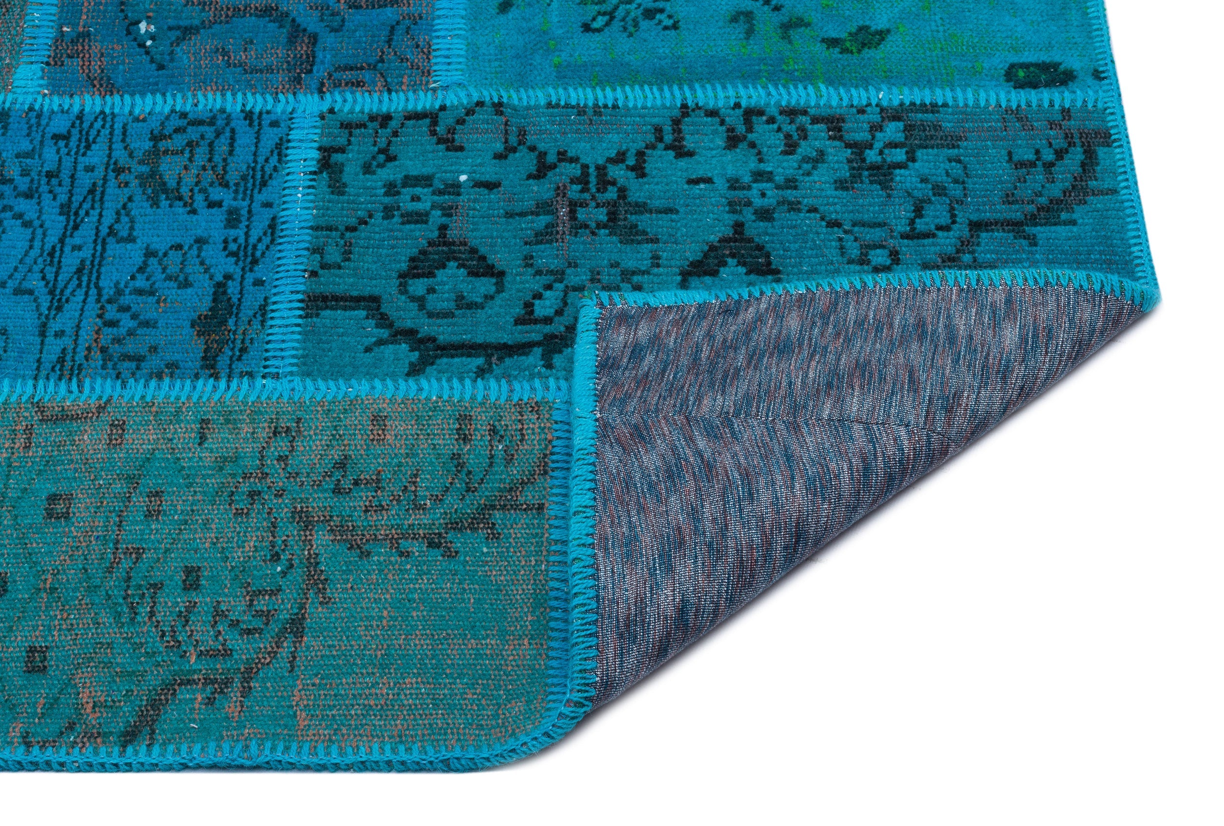 Iskece 26606 Turquoise Patchwork Wool Handmade Area Rug 3'11" x 5'11"