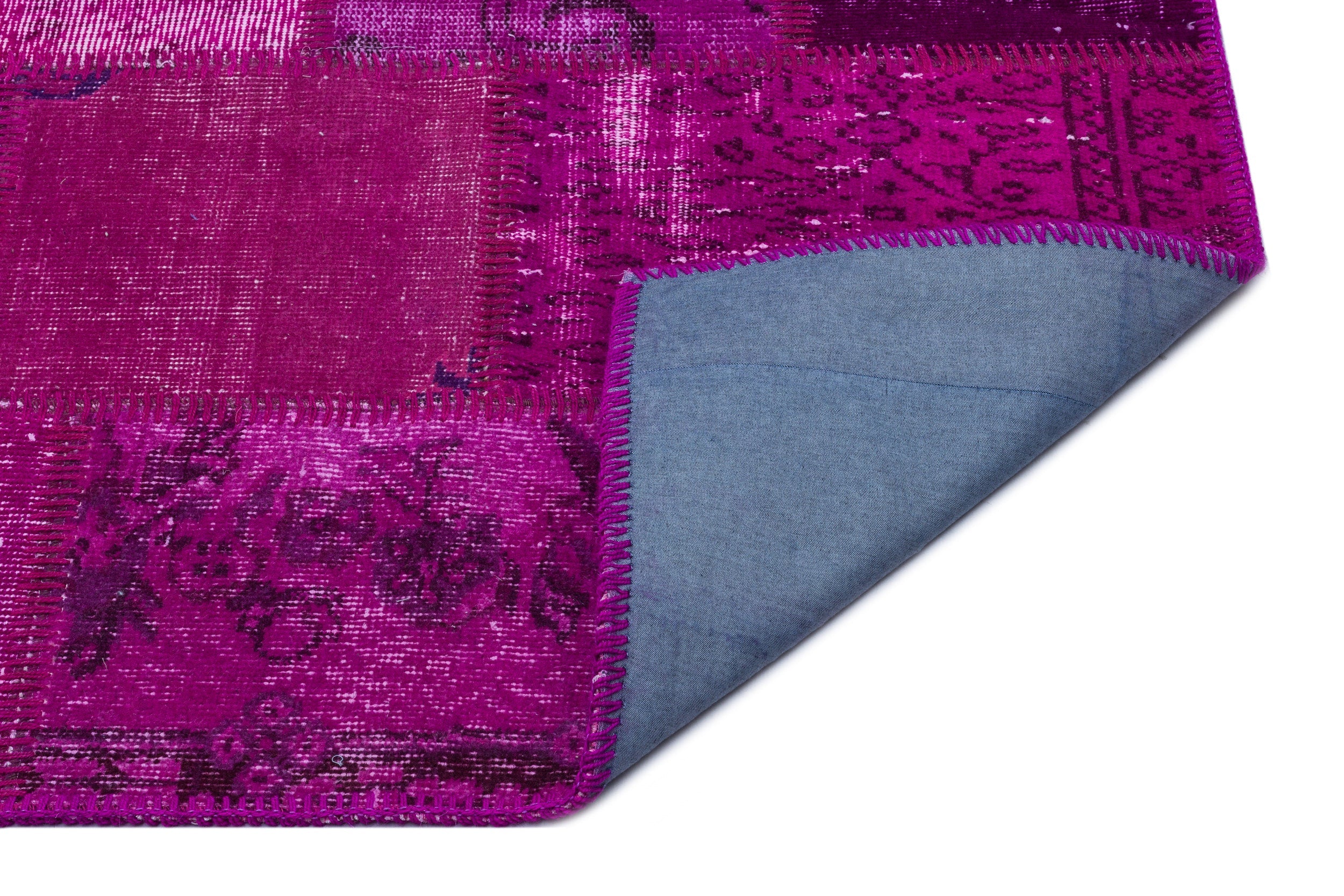 Iskece 26609 Pink Patchwork Wool Handmade Area Rug 3'11" x 5'11"