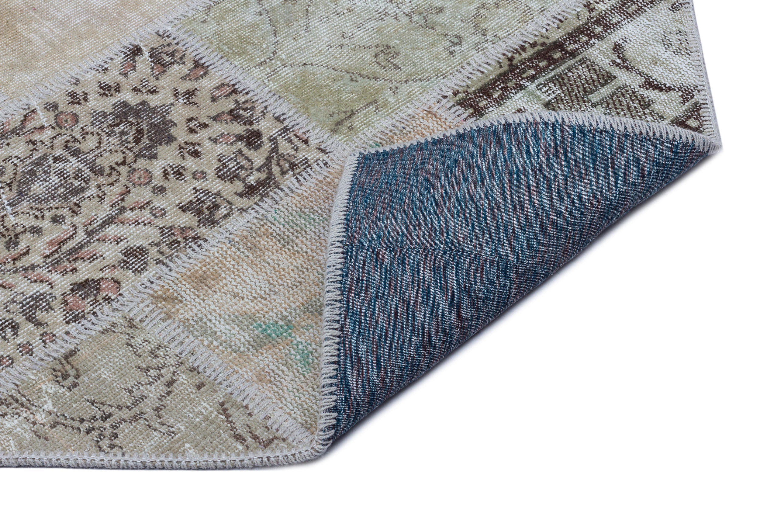 Iskece 26612 Beige Patchwork Wool Handmade Area Rug 3'11" x 5'11"